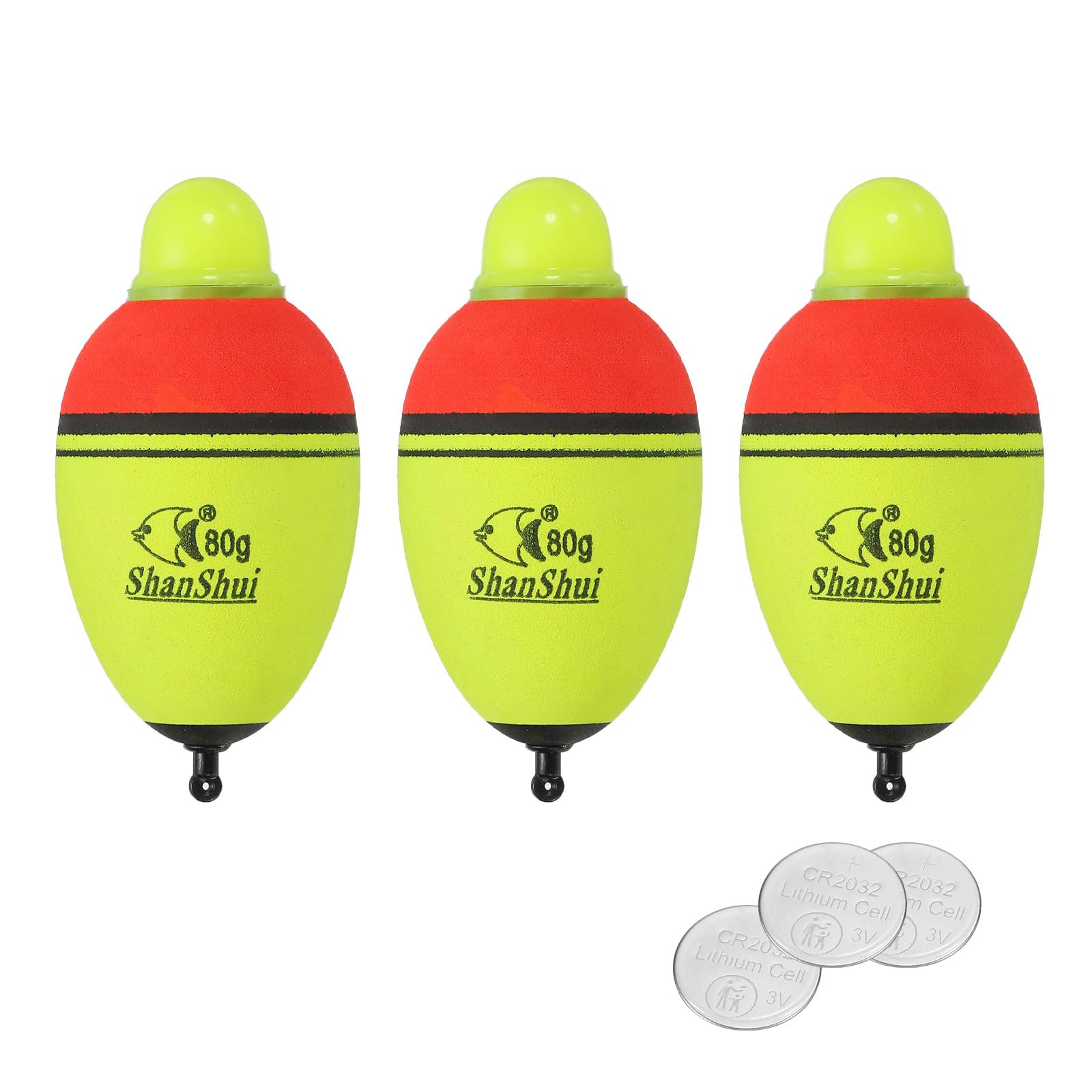 PATIKIL 2.8oz Lighted Fishing Slip Bobbers, 3 Pack EVA Light Up Fishing Float with Battery for Night Fishing, Yellow