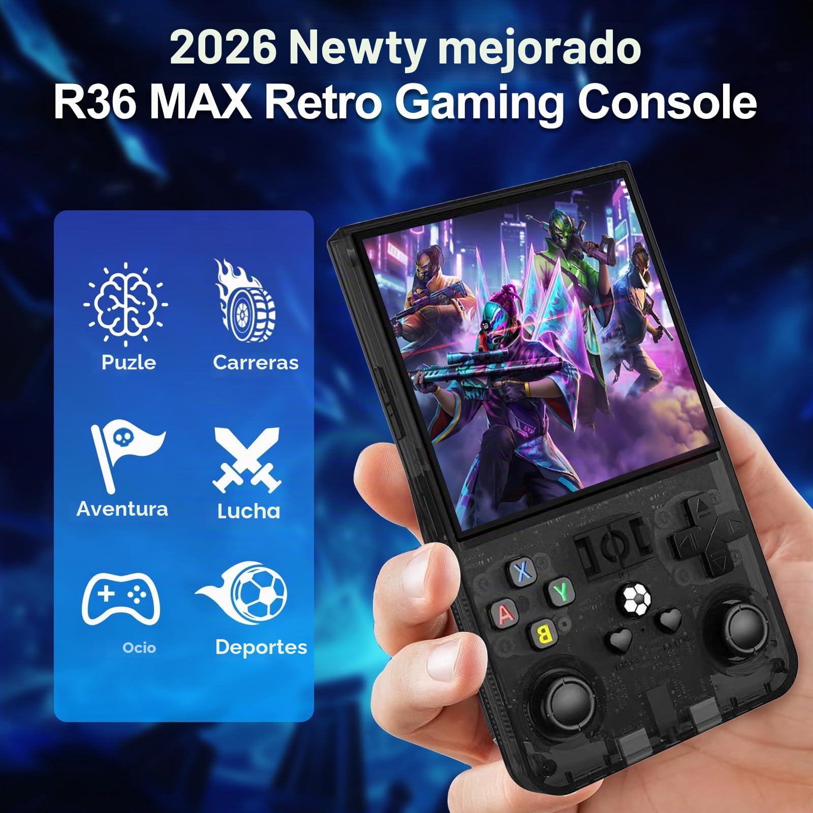 R36MAX Consola de juegos de mano retro, pantalla IPS de 4 pulgadas, consola de juegos retro, más de 30 emuladores principales, más de 22.000 juegos clásicos, tarjeta TF de 128 GB, sistema Linux de