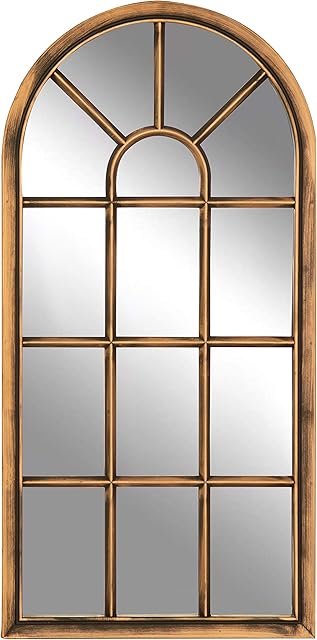 Creekwood Modena Indoor/Outdoor Lightweight Arched Window Wall Mirror, Brushed Copper/Bronze, W35cm x H71cm x D3cm