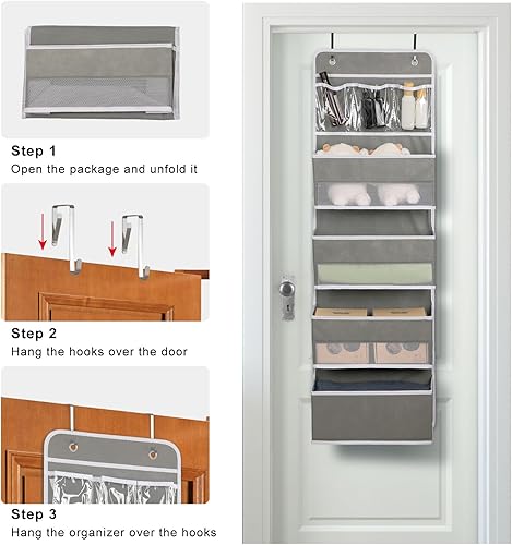 Miniatura 2 de JINOKADI Organizador sobre la puerta con 4 bolsillos de gran capacidad, 60 libras de carga resistente, organizador de habitación detrás de la