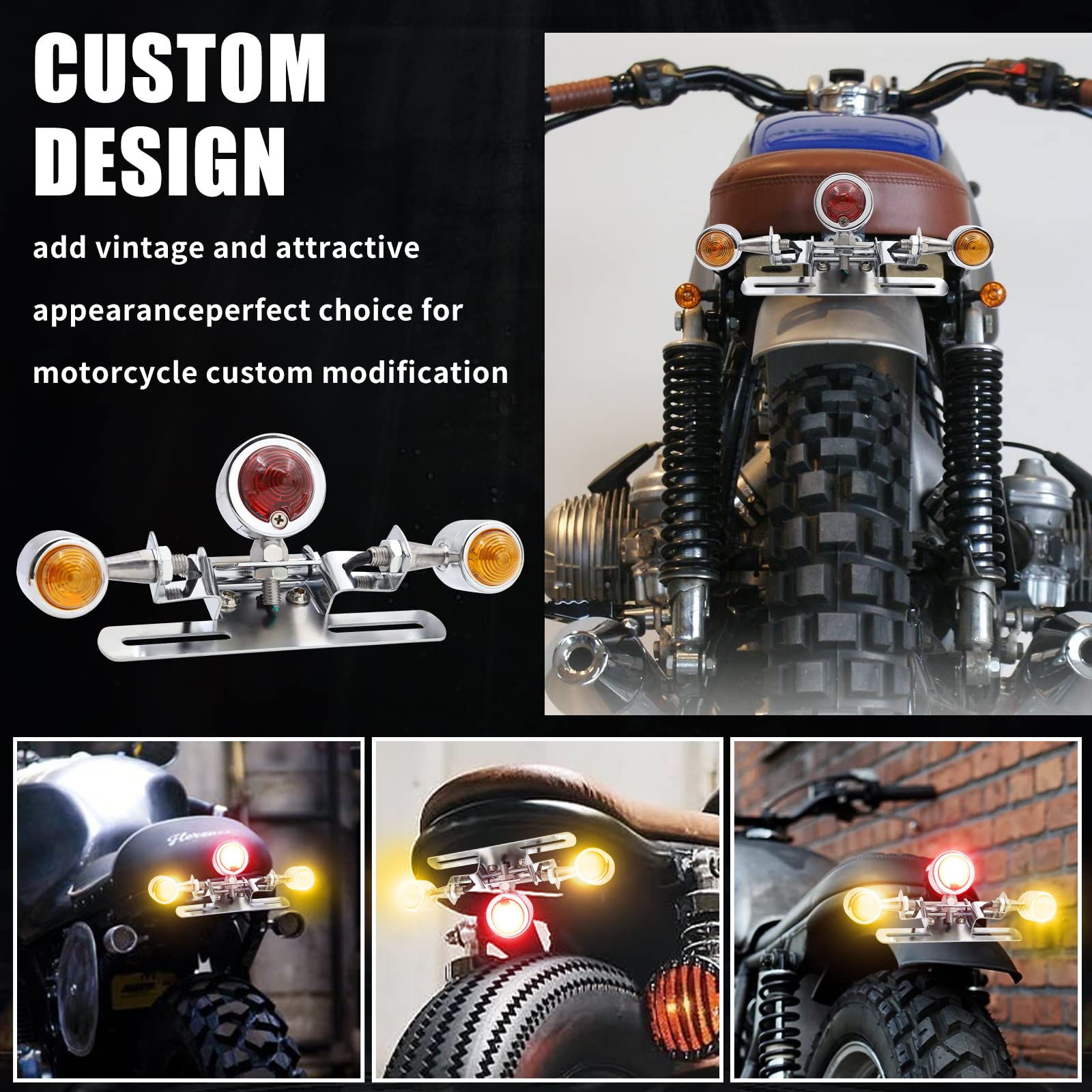 FANALE POSTERIORE MOTO LED per Cruiser Cafe Bobber Chopper 12V Nero
