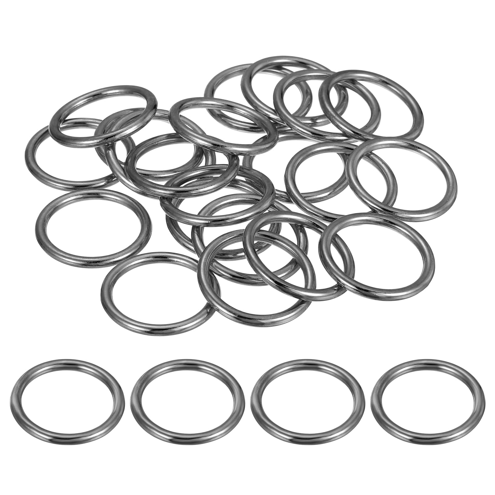 DEFANEX 25 Pcs Metal O Rings Multi-Purpose Round O-Ring Welded Buckle Loop Ring (20mm ID, 26mm OD, 3mm Wire D, Bright Black) for Bag Macrame Pet Leashes Belts Sewing.