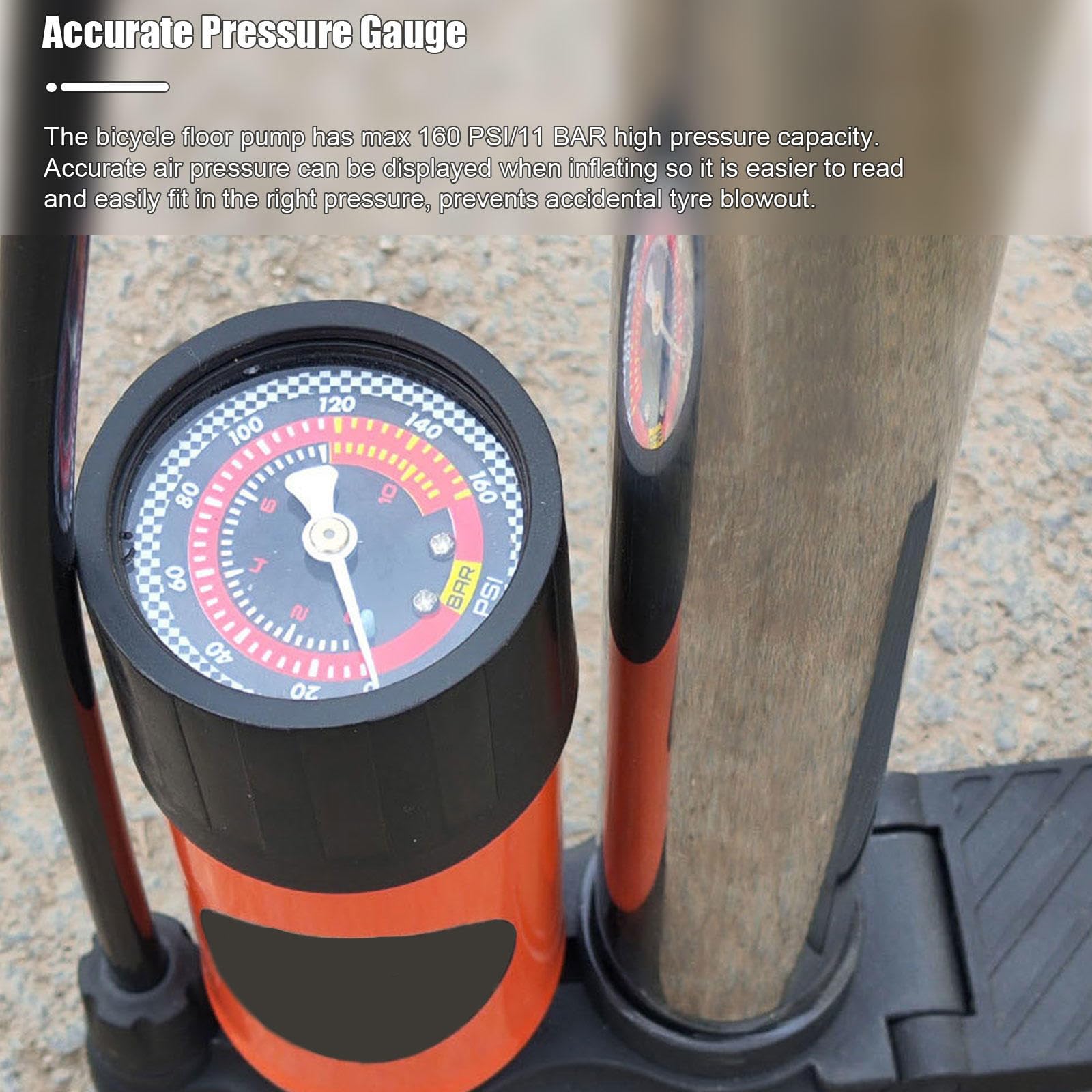 Wysokociśnieniowa Pompa Podłogowa Do Roweru, Pompka Rowerowa, Pompka Stojąca 160PSI Z Zaworami Presta I Schrader, Pompka Do Roweru Z Pompką Do Piłek Igła Do Koszykówki Rowerowej,Silver