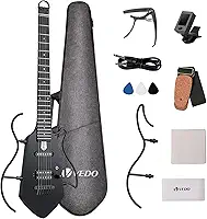 VEDO Guitarra Elétrica Silenciosa Portátil Sem Cabeça Hush X - Kit Completo para Viagem com Estojo, Suporte e Bateria Recarregável 50h, Design Ergonômico Leve (2kg) e Afinação Estável (Preto)