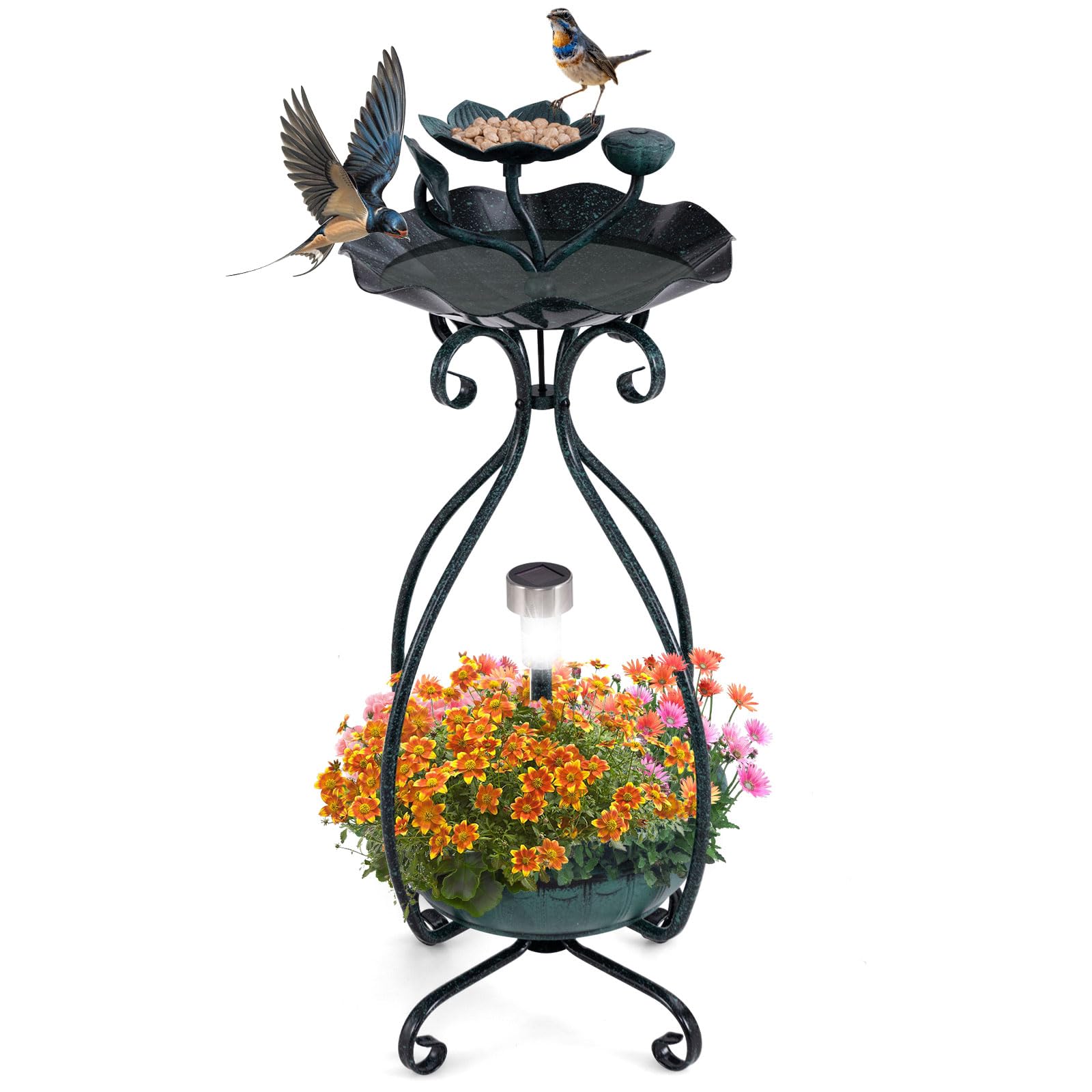 COSTWAY Comedero Pajaros Exterior de PP, Alimentación de Aves de Jardín, Comedero Vertical para Pájaros en Estilo Retro, Decorativo Exterior Baño de Pájaros (Verde Cobre, 51 x 51 x 72 cm) — view 11