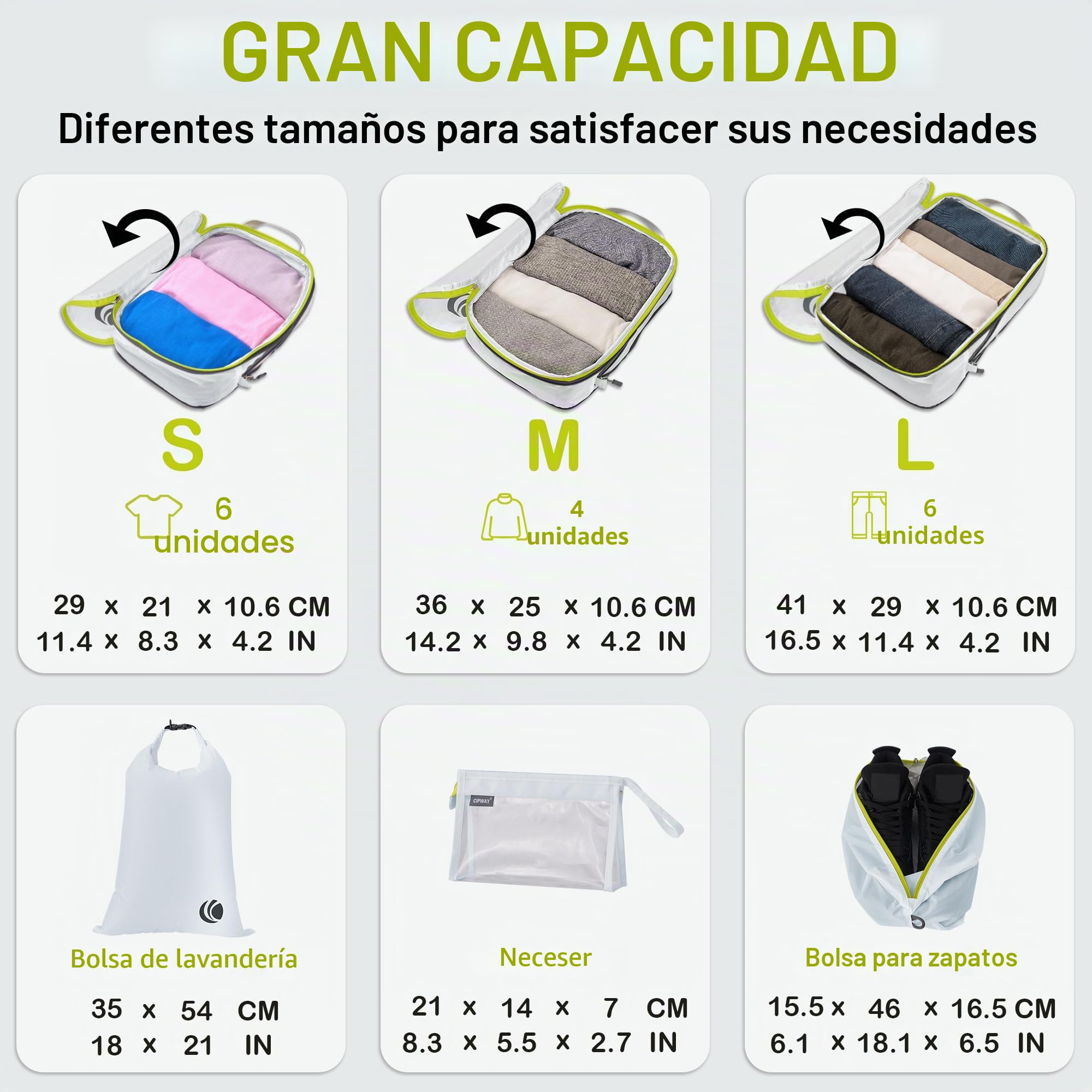 Cipway Bolsas Compresion Viaje, Diseño de Malla Impermeable Ligero y Duradero Bolsas de Viaje Organizador para la Mochila Maletas de Almacenamiento en el Hogar(Blanco, 8 Unidades)