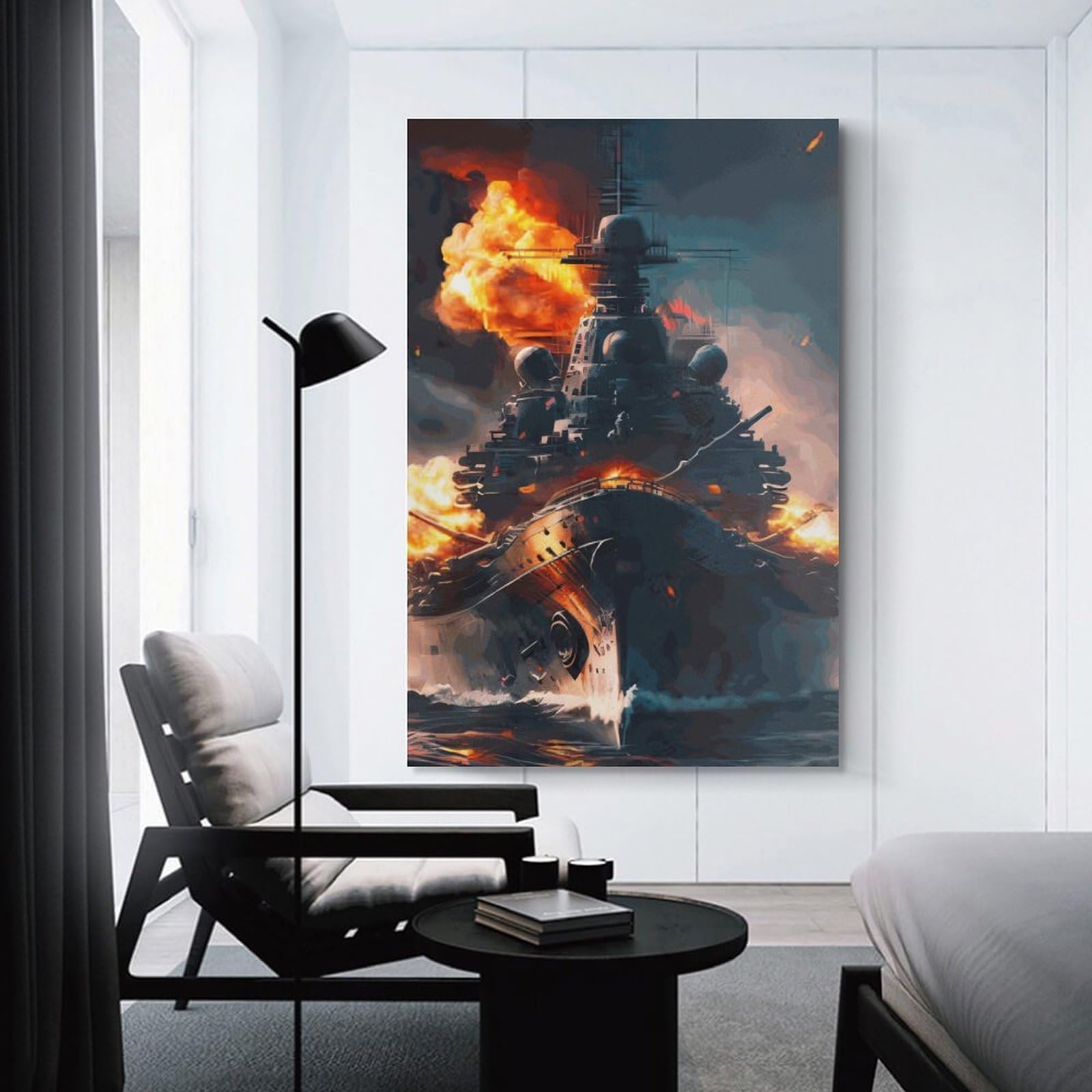 Junmoney Unframe-Style-15 Warship Battle Scene-3 Hanging Wall Art, 24X36inch(60X90cm), For Bedroom Decor, Cosy Corners Or Studios, An Easy Wall Refresh For Bedrooms