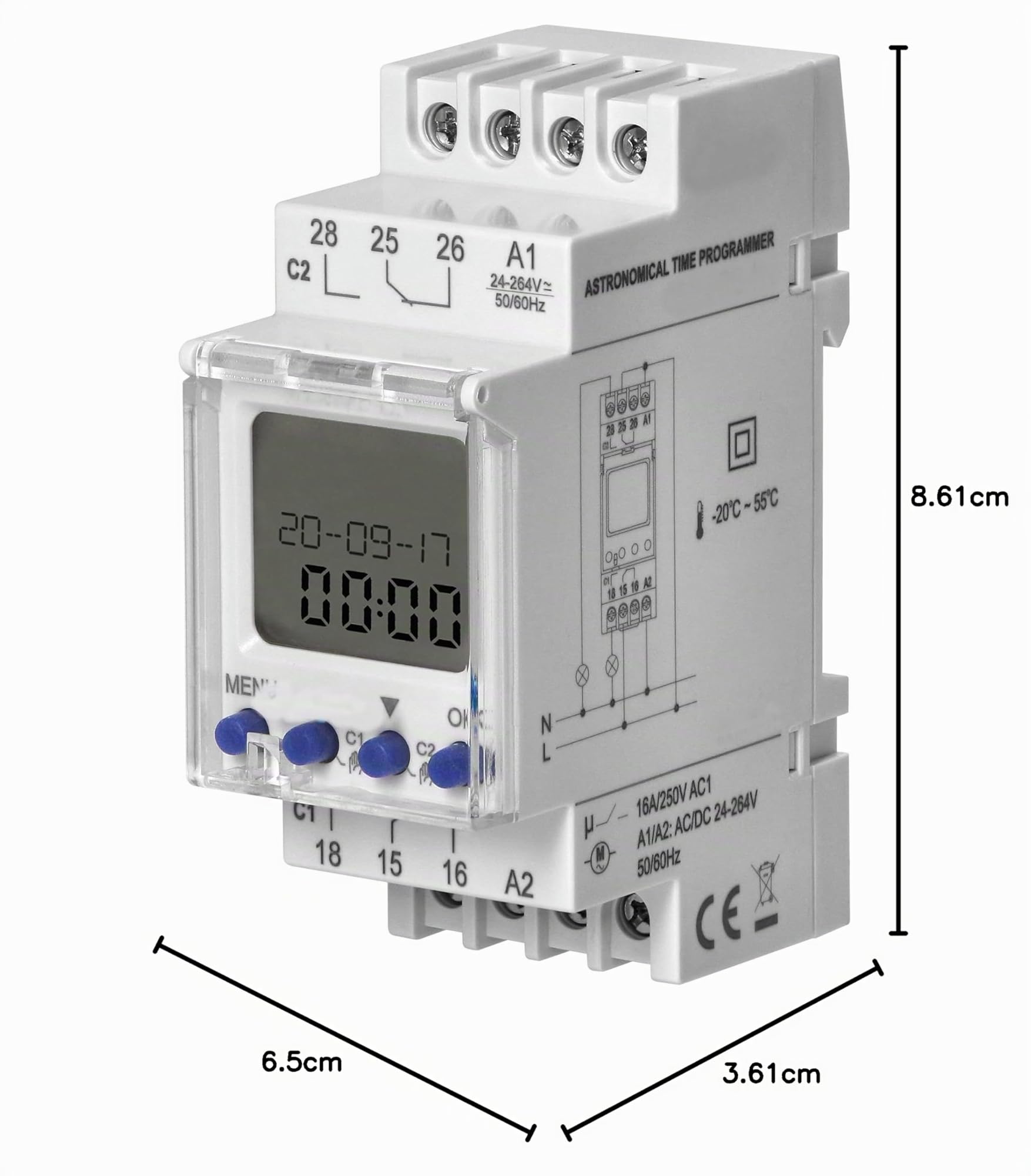 Temporizador digital LCD astronómico TH-35, 2 canales, 100 programas, 24 V, 230 V