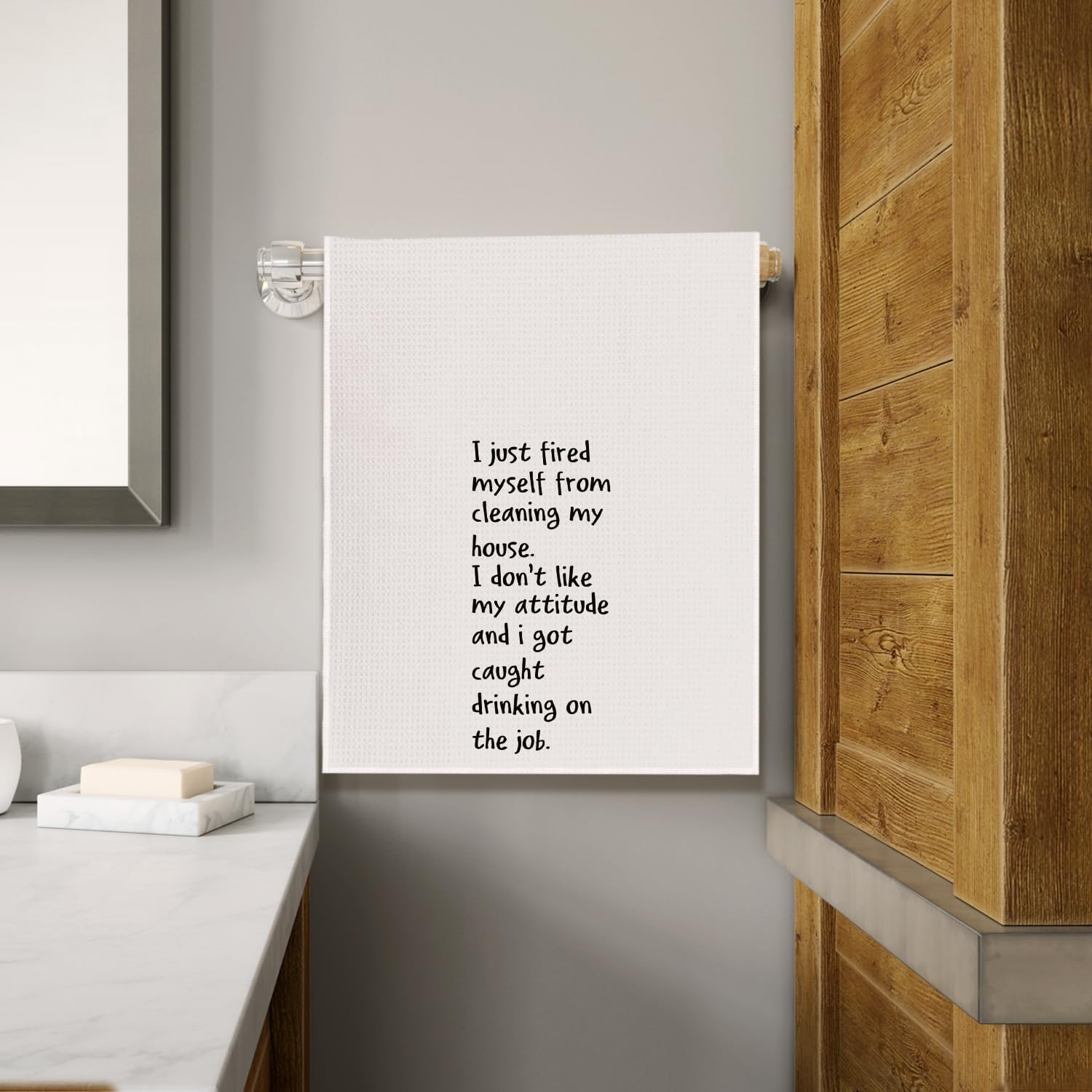 Divertidas toallas de cocina, con texto en inglés "I Just Fired Myself from Cleaning The House", toallas de mano divertidas para cocina, paños de cocina para decoración de baño, 16 x 24