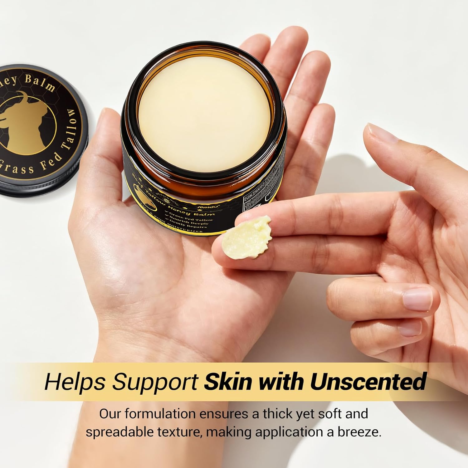 IIIMEIDU Tallow and Honey Balm, Beef Tallow for Skin, Tallow Face Moisturizer with 100% Organic Grass-Fed Beef Tallow & Raw Wild Honey, Natural Formula for Face & Body for Men Women - Image 6