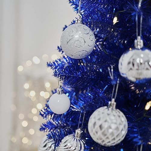 Miniatura 99 de Pequeño árbol de Navidad artificial de 4 pies para decoración de la casa de Halloween, color plateado Plata