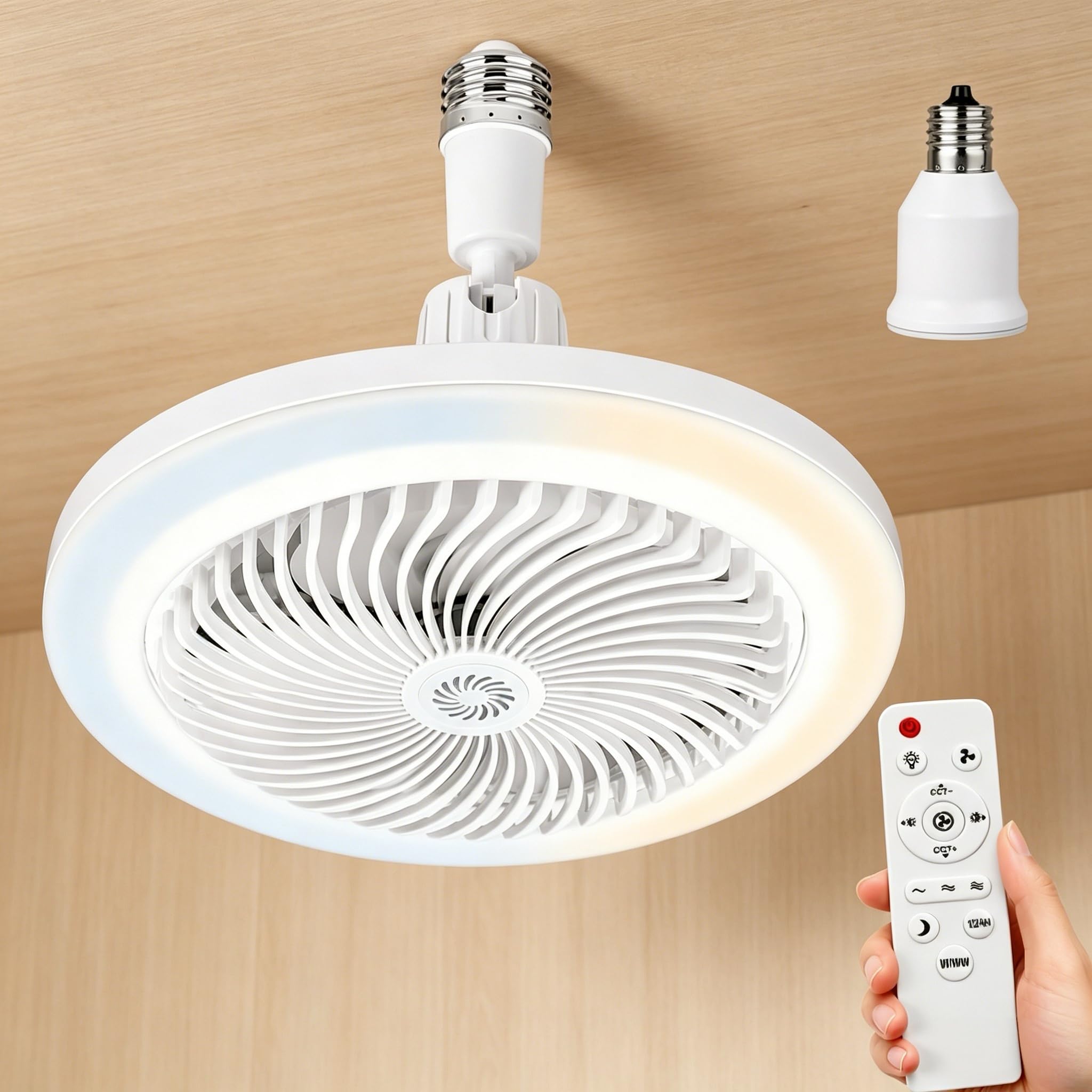 シーリングファンライト LED 照明 【E17→E26 変換アダプター付属/E26ソケット直付け対応】led扇風機 取付簡単 100W形相当 2000lm リモコン付き 無段階調光調色 3段階風量調節 角度調整 省エネ 空気循環 ~6畳対応 トイレ/洗面所/玄関/クローゼット/廊下 PSE認証 Φ250mm