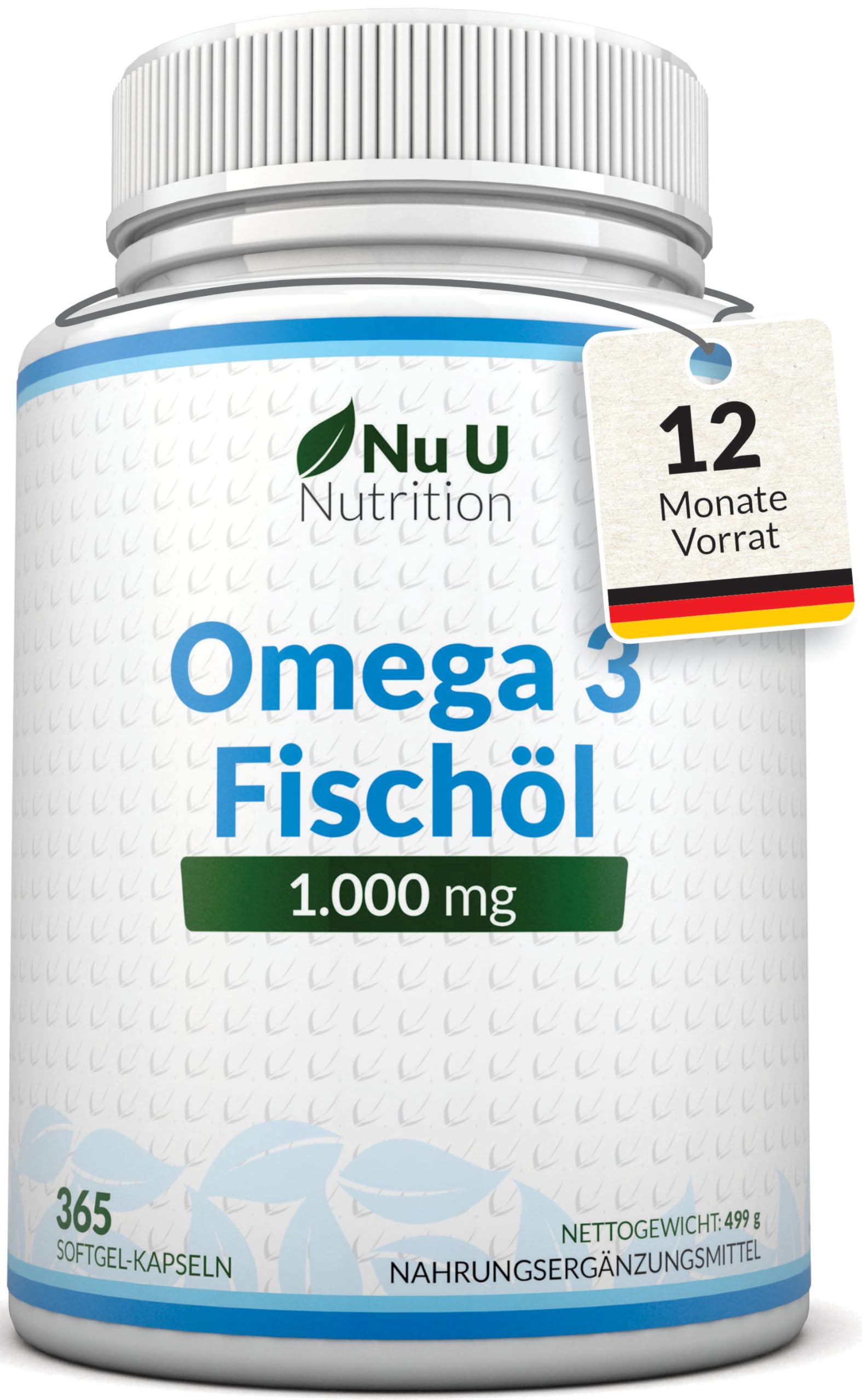 Omega 3 Fischöl 1000mg TG Form - 365 Weichkapseln - Hochdosiert Omega3 3000mg 540mg EPA und 360 mg DHA pro Tagesdosis - Wildes Fischöl - Nu U Nutrition
