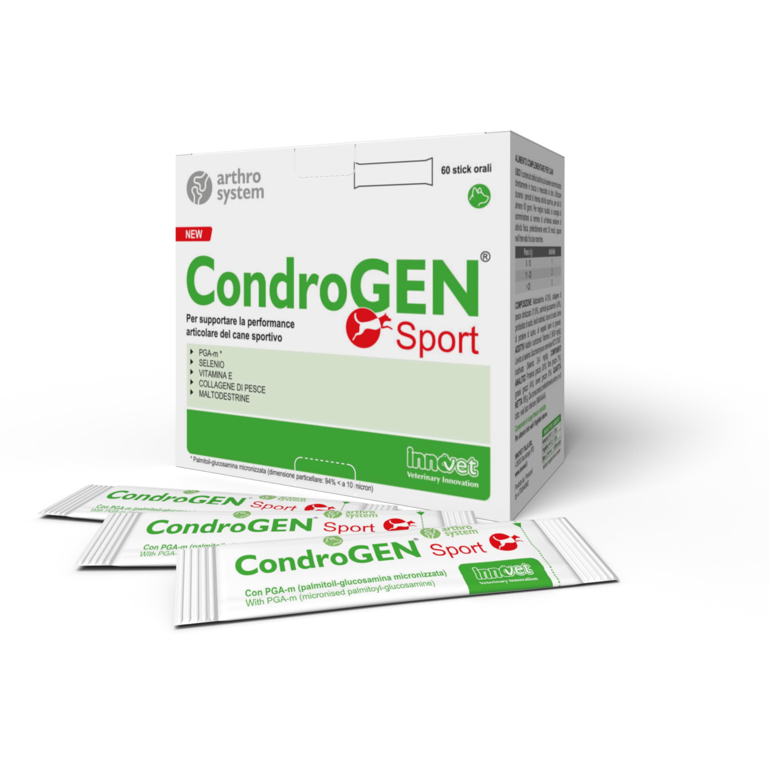 Innovet, Condrogen Sport, per Articolazioni dei Cani Sportivi o Attivi, Favorisce il Recupero Muscolare e Protegge le Strutture Articolari, con PGA-m e Maltodestrine, 60 Stick Orali