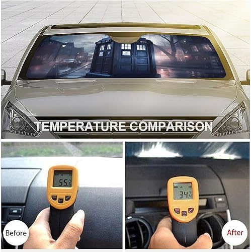 Miniatura 5 de Doctor Dr Who - Caja de policía divertida sombrilla para parabrisas de coche, plegable, reflectante, protector de ventana frontal, accesorios