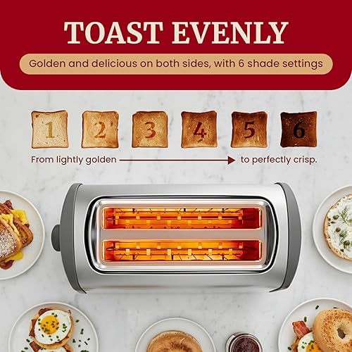 Miniatura 4 de Elite Gourmet ECT4200D Tostadora digital de ranura larga de 4 rebanadas, pantalla táctil, 6 tonos tostados, funciones de descongelación,