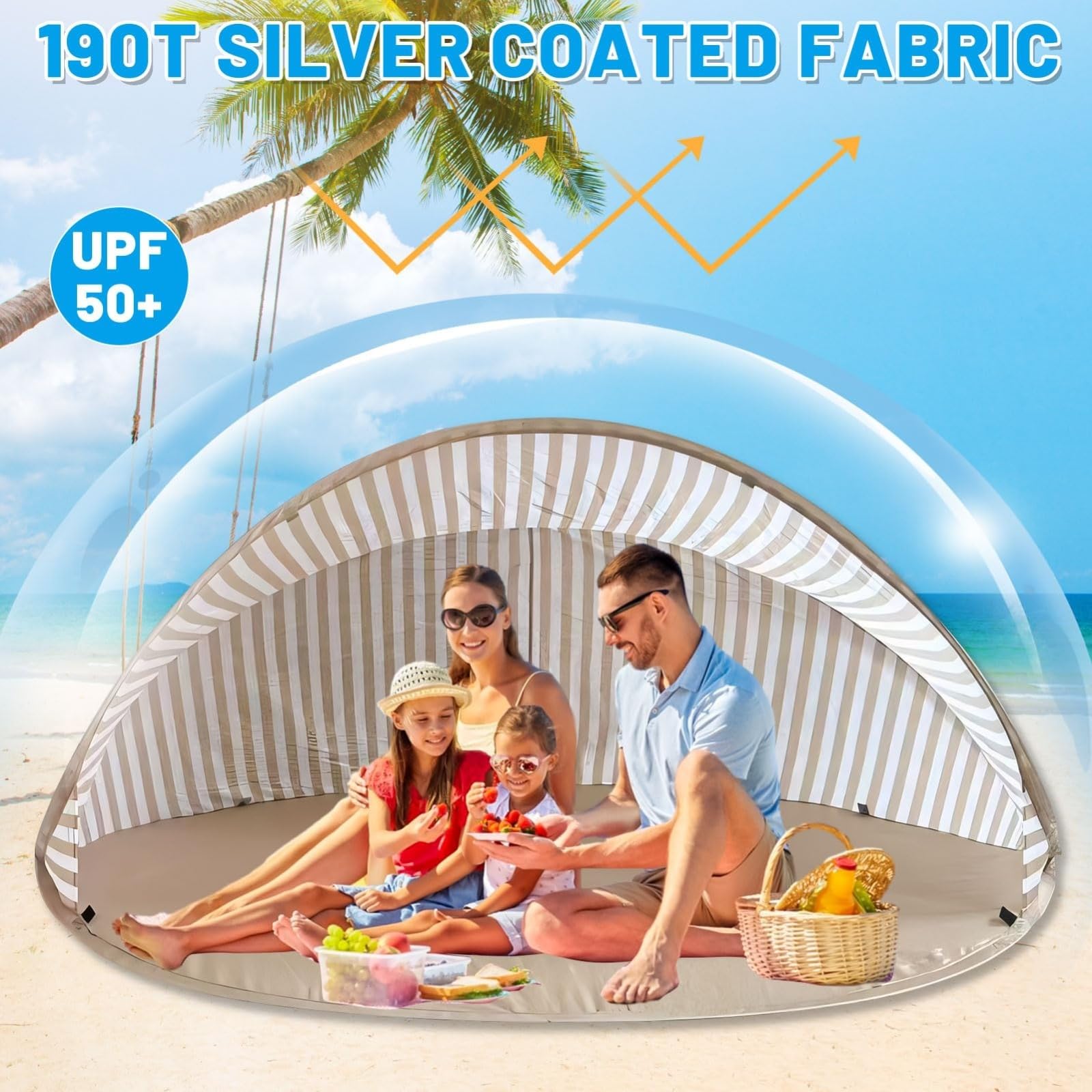 Namiot plażowy Instant Up Shelter z ochroną UV 50+, łatwa instalacja na kemping, wędkowanie, piknik, zajęcia na świeżym powietrzu, rozszerzona podłoga, przenośna konstrukcja