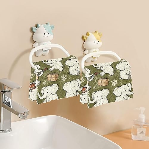 Miniatura 6 de Retro White Elephants Olive Green and Blue Kitchen Towels and dishcloths 6 Pack Set of Tea Towels Decorating toallas para cocina decoracion 11x11in