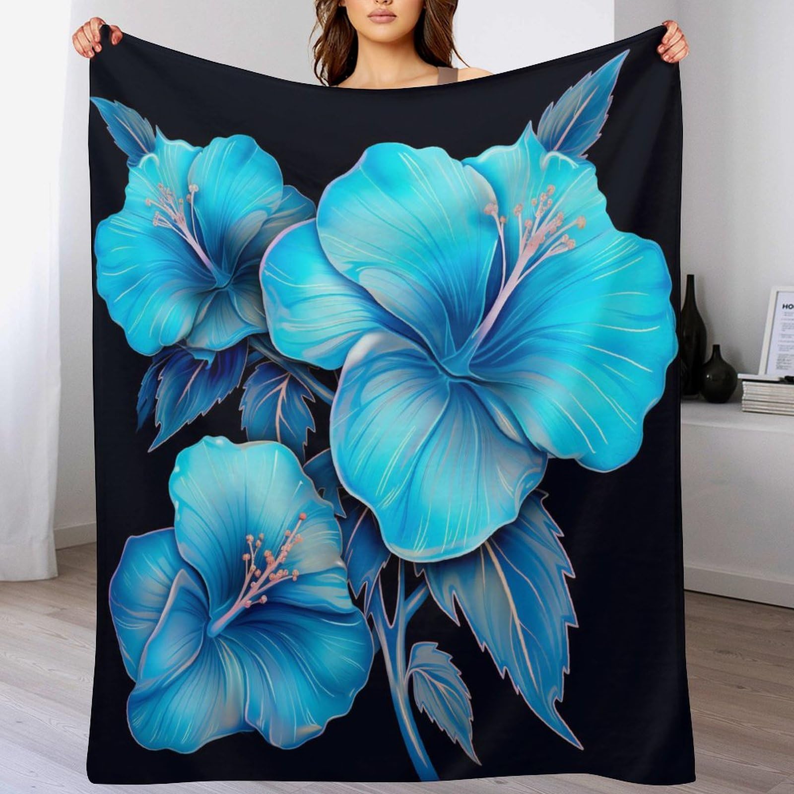 Manta de forro polar de franela con flores ligera y acogedora que no pesa ni suelta pelusa