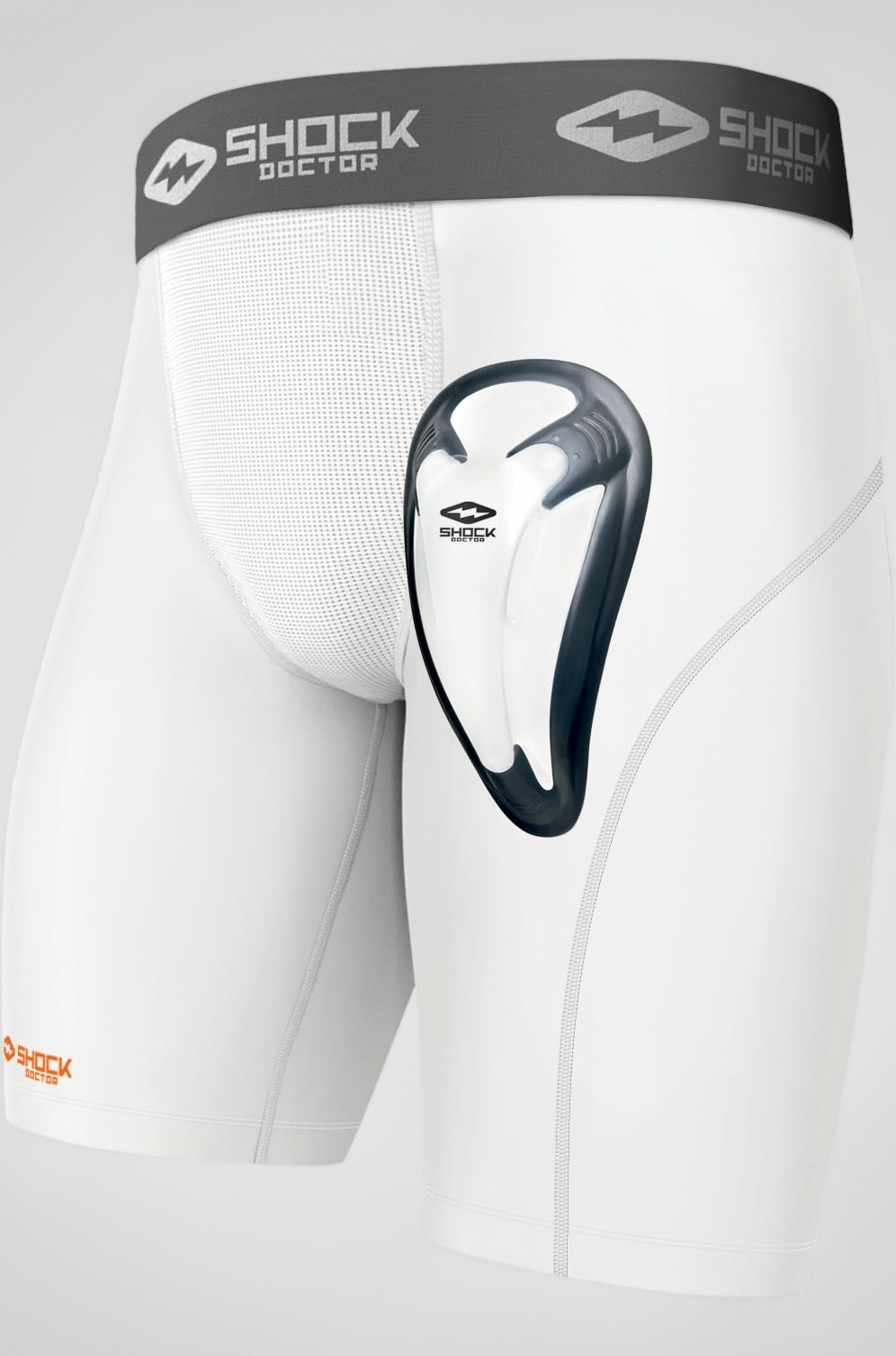 Men's Compression Short with BioFlex Cup (Medium, White)
