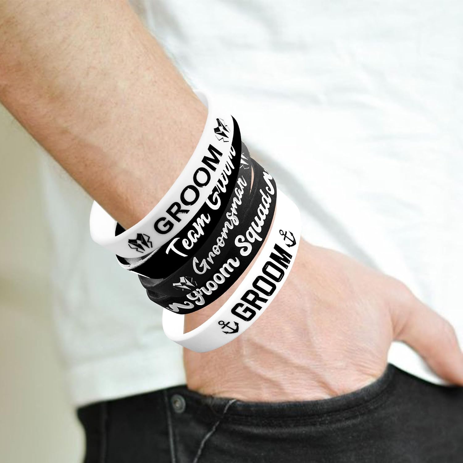 Groomsmen Proposal Gifts Bachelor Party Favors Decorations for Men 7 Pack Bracelet Silicone Wristband.