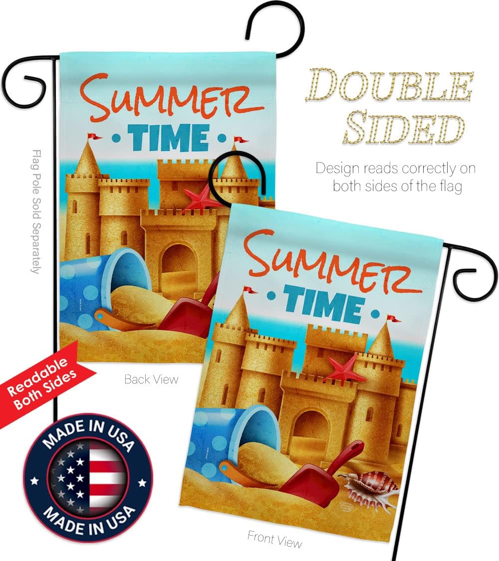 Bulid Sand Castle Garden Flag Coastal Beach Tropical Sea Shells Ocean Outdoor Summer Coral House Decoration Banner Small Yard Gift Double-Sided, Made in USA