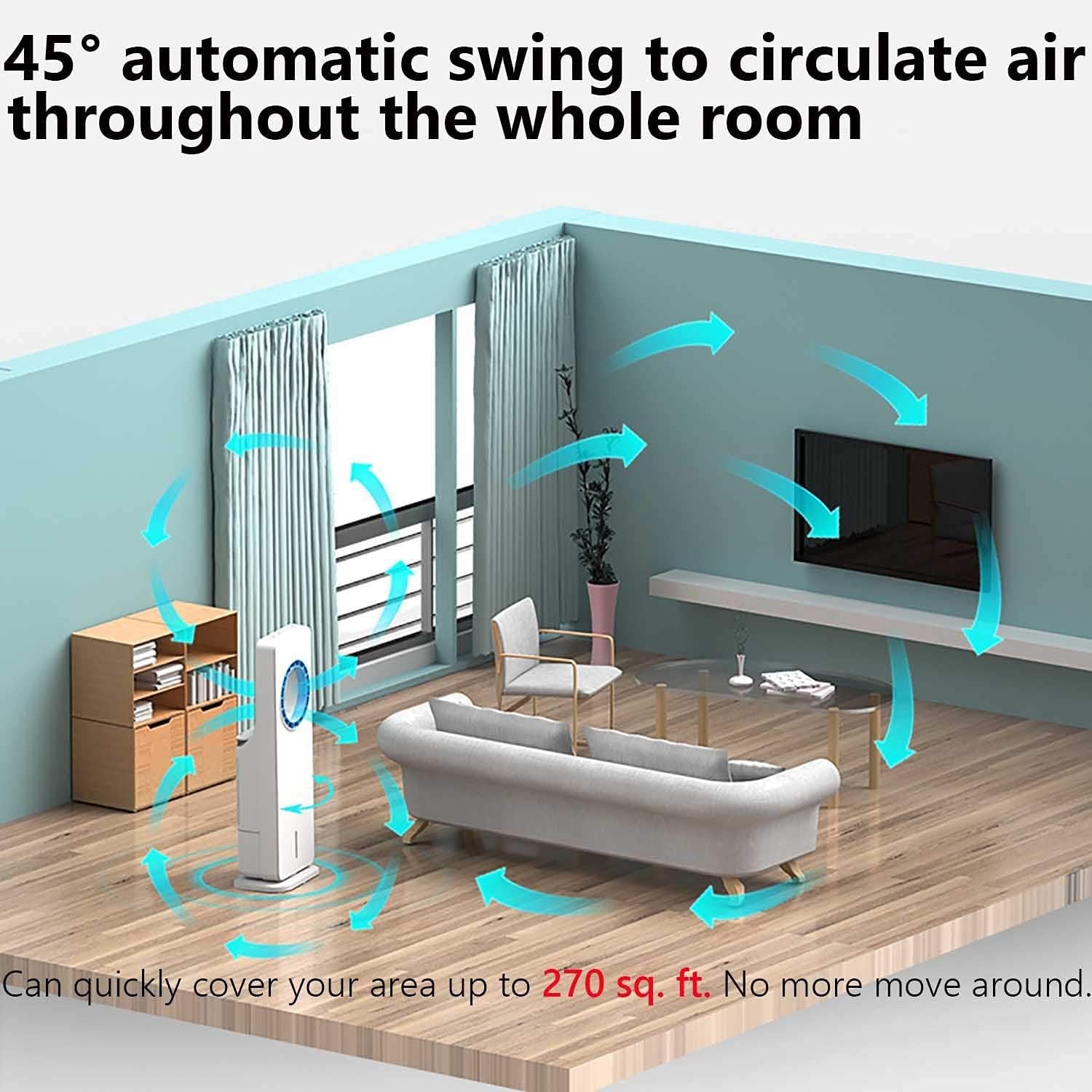 3 in 1 Evaporative Air Cooler Bladeless Tower Fan Humidifier 45° Oscillation 12 Hour Timer Large Water Tank Swamp Cooler for Home Office