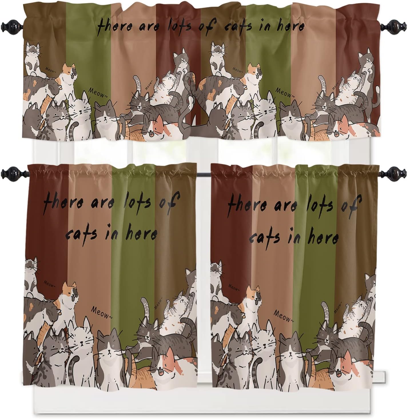 Kitchen Curtains Set, Cute Cat Kitchen Curtains and Valances Set, Farmhouse Animals