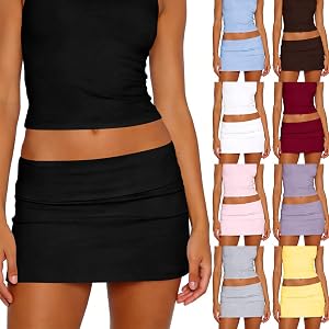 Mini Skirts for Women Sexy Fold Over Low Rise Y2k Going Out Skirt Stretch Streetwear Cute Bodycon Summer