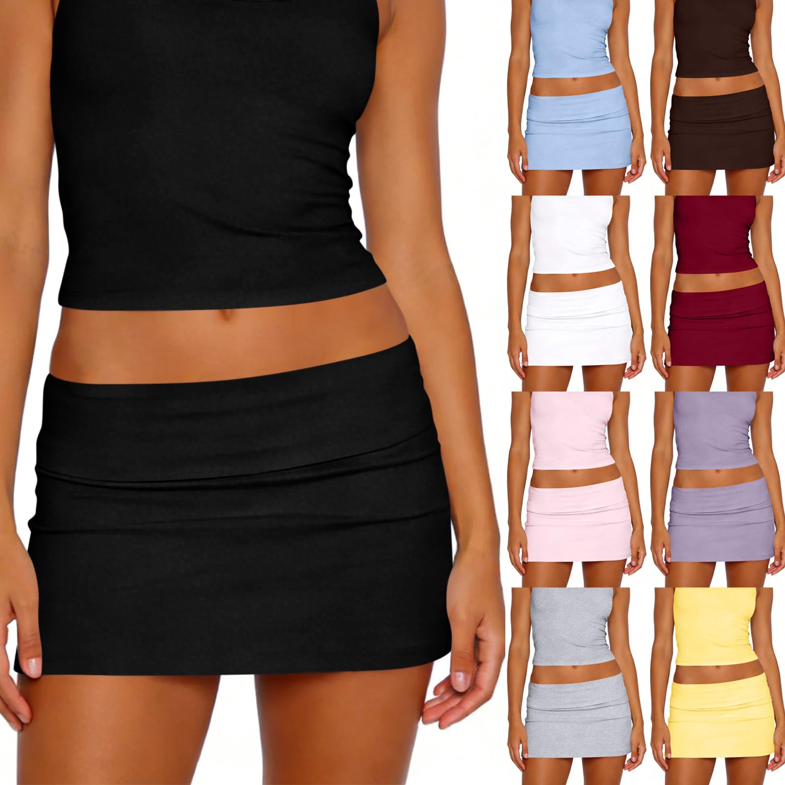 Mini Skirts for Women Sexy Fold Over Low Rise Y2k Going Out Skirt Stretch Streetwear Cute Bodycon Summer