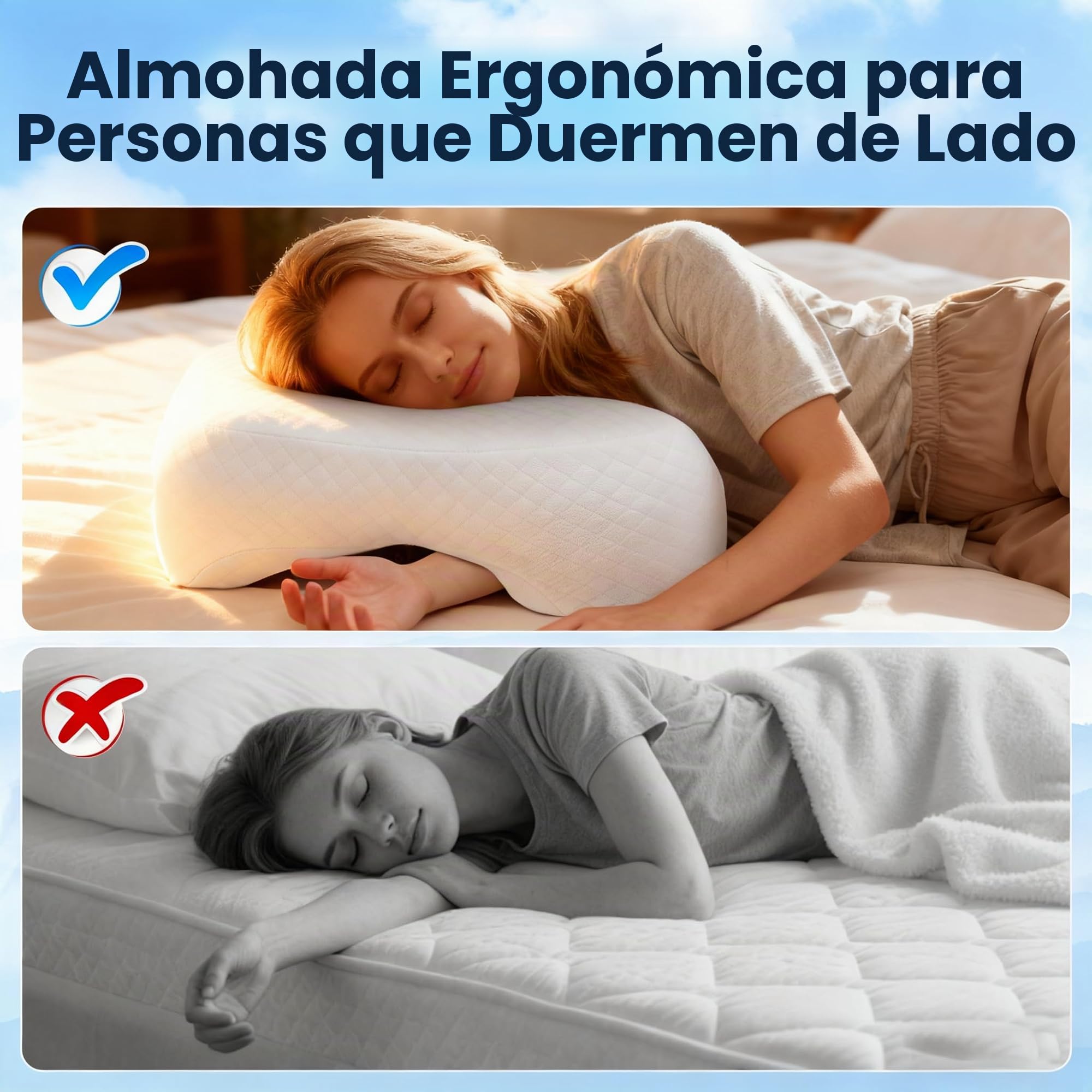 Almohada para dormir de lado con agujero para el brazo, almohada cervical ergonómica, almohada de soporte cervical ortopédica, alivio de presión para hombros y brazos, almohada cervical para personas
