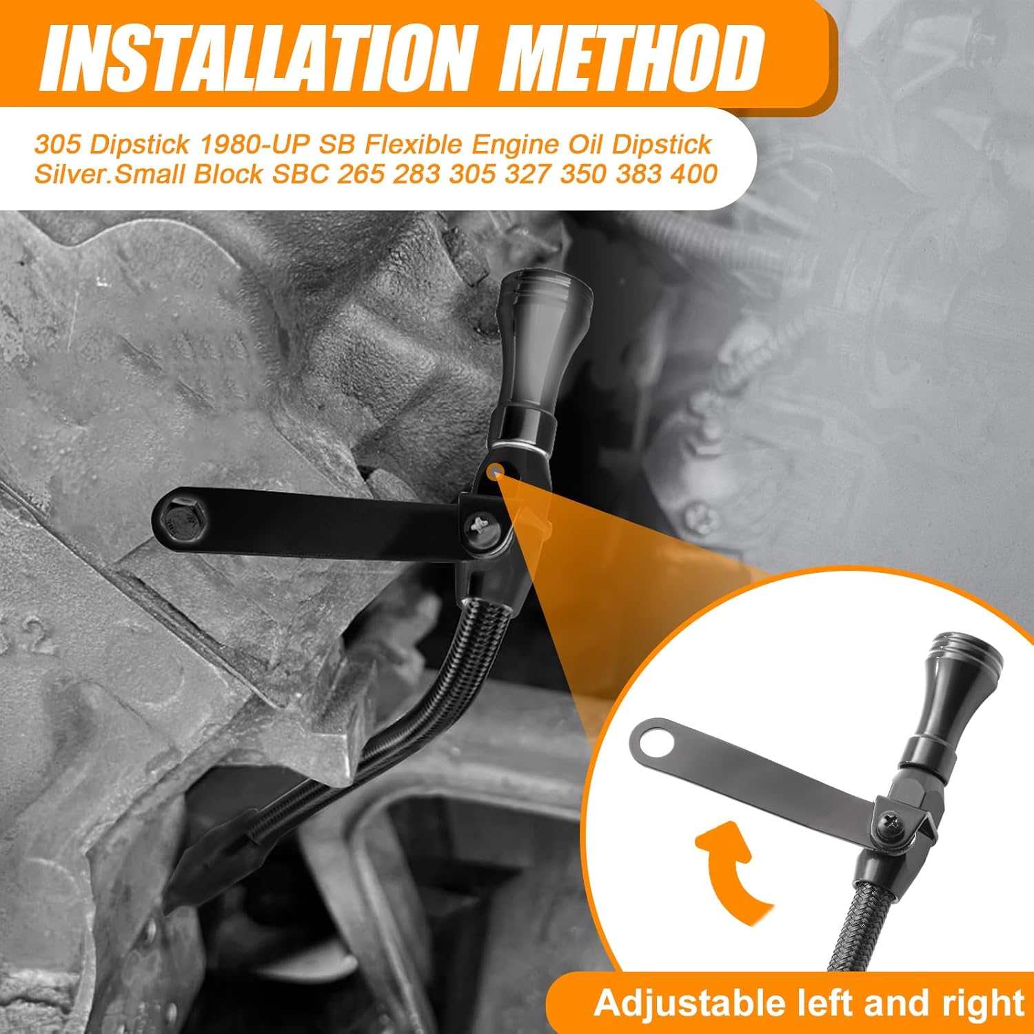 HAHAHA 305 Dipstick 1980-UP SB Compatible with Chevrolet Flexible Engine Oil Dipstick Black.Small Block SBC 265 283 305 327 350 383 400（Black）