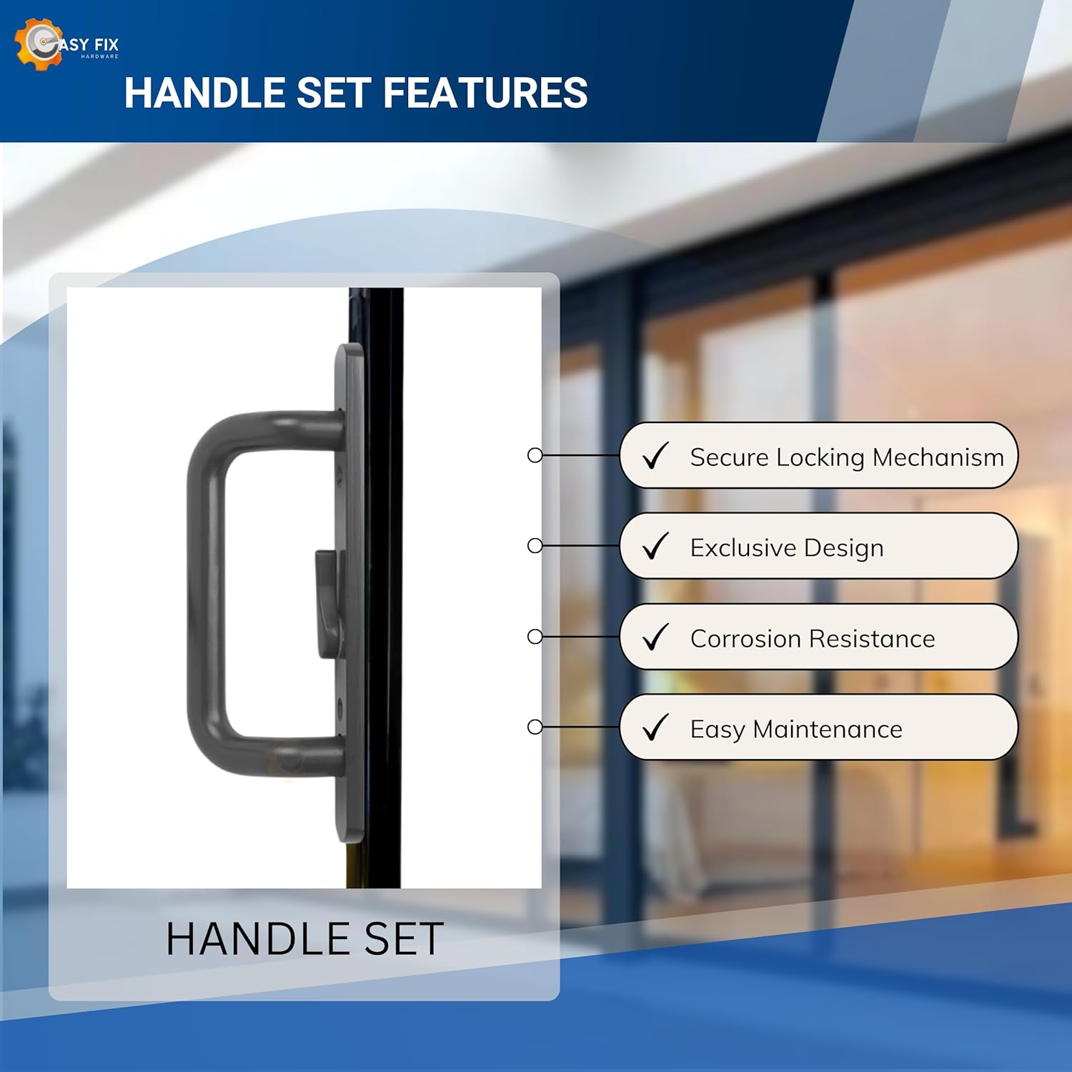 Handle Set for Sliding Glass Patio Doors | Door Handle Replacement for Sliding Glass Door Repair, Right-Handed Orientation, No Mortise Lock | Offset Latch Handle (Bronze)
