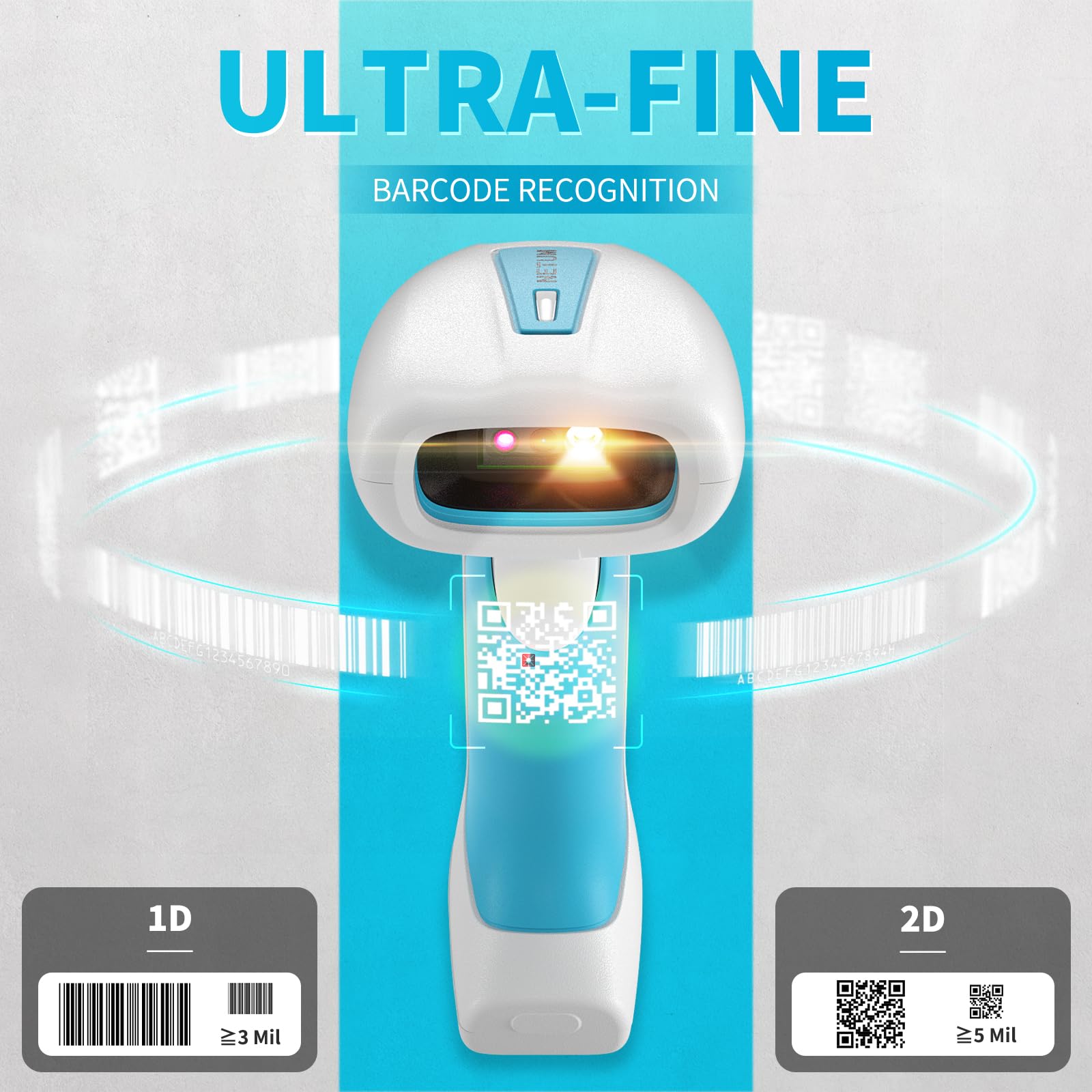 NETUM RD-1962 Scanner Barcode 1D/2D Wireless Blu-Bianco Antimicrobico, Sensore CMOS 1280×800, 2.4G + Bluetooth, Design IP67 Resistente, Modalità Hands-Free per Cliniche e Ospedali