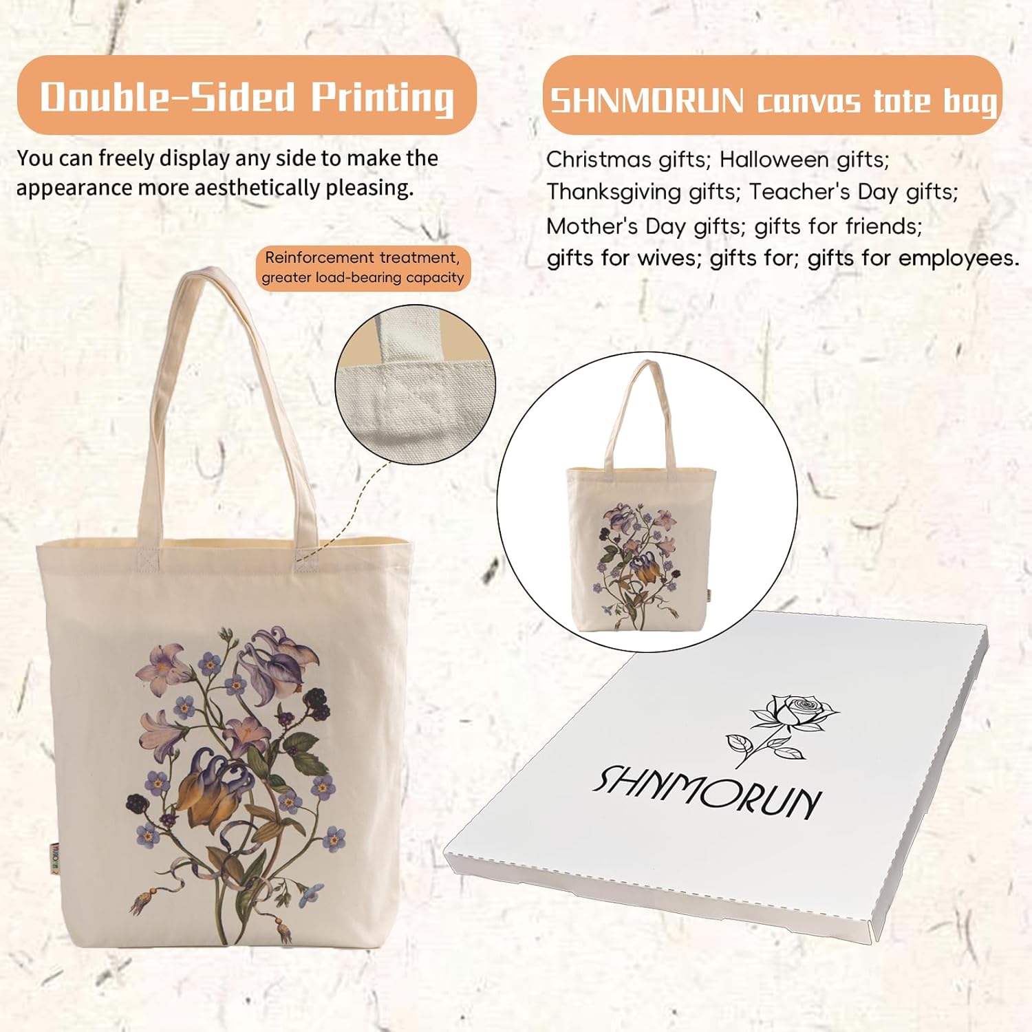 Canvas Tote Bag with Zipper Pockets Cute Natural Life Gifts Grocery Bags, Reusable Bag for Girls Mom Teacher - Image 4