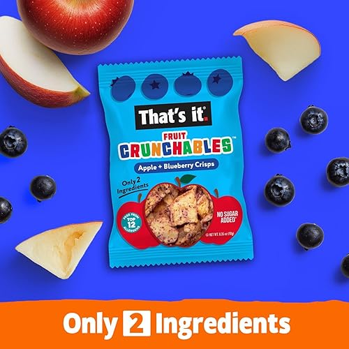 Miniatura 5 de That's it. Fruit Crunchables - Chips 100% de Manzana + Arándano, Paquete de 15 bocadillos saludables para niños a base de plantas, sin OGM, sin