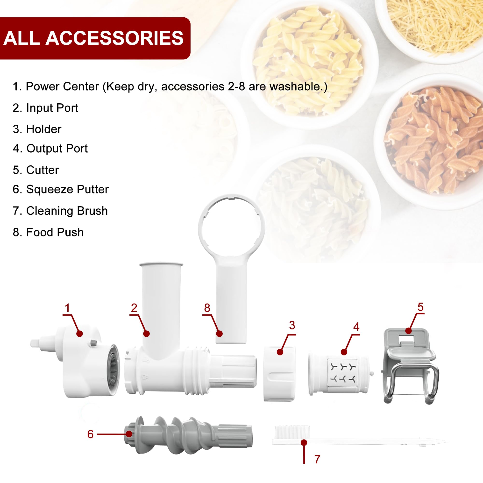 6 IN 1 Gourmet Pasta Aufsatz für KitchenAid Standmixer, Extruder Pasta Maker Aufsatz mit 6 verschiedenen Formen Auslass für KitchenAid Standmixer, Pasta Press Outlet Kitchenaid Mixer Zubehör