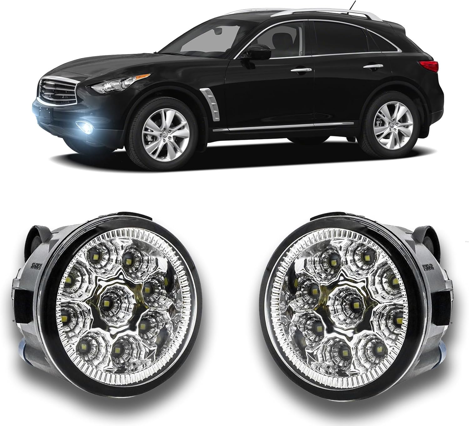 LED Fog Light for Infiniti FX35 2006-2012 - Pair Bumper Driving Lamp Replacement Assemblies, 55W 6000K White, Plug and Play, Pack of 2