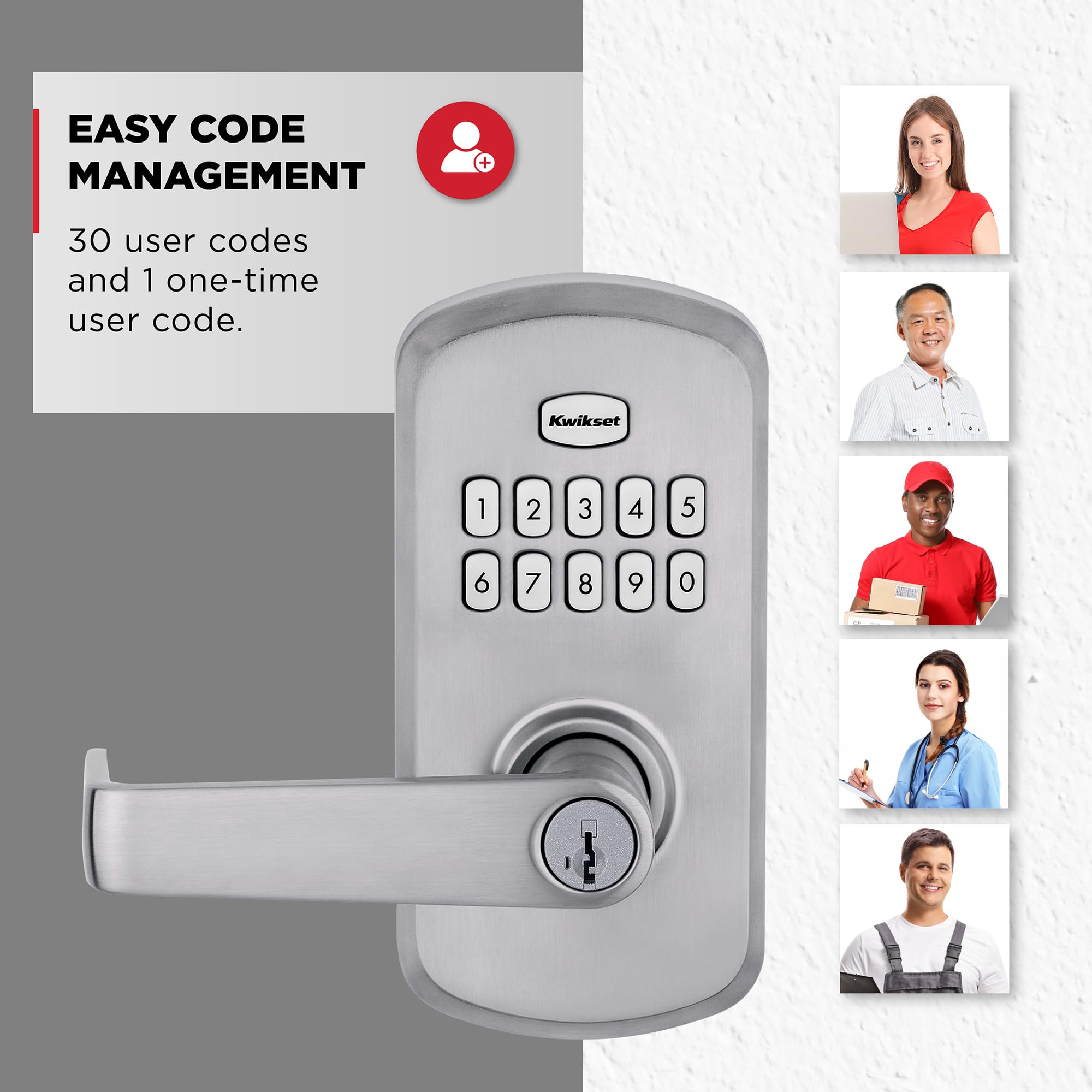 Kwikset SmartCode 955 - Teclado comercial ligero de 10 botones, palanca Kingston electrónica cromada satinada, con práctica entrada sin llave, 3 años de duración de la batería y alta durabilidad del