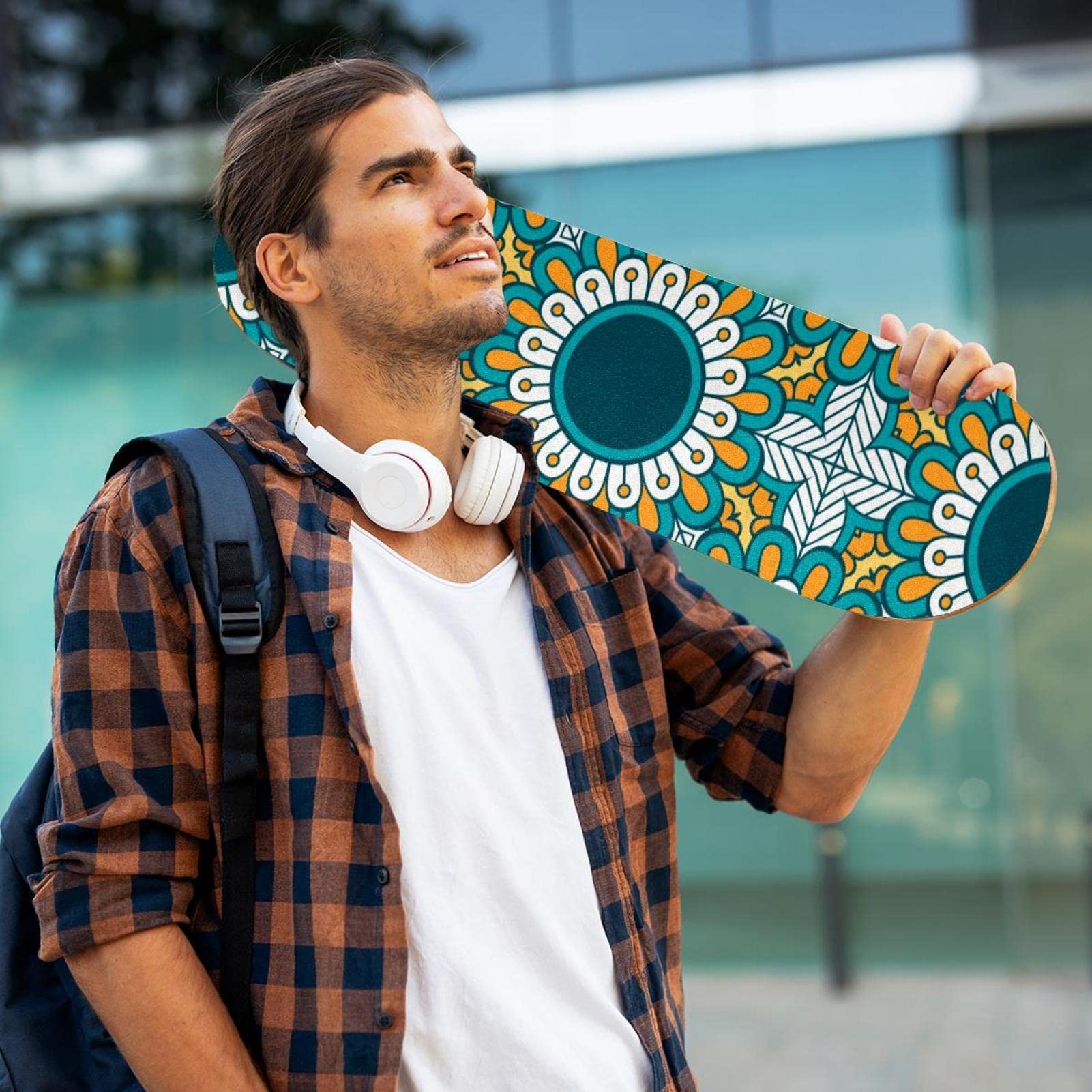 Mandala-Grün, 2 Stück Skateboard-Griptape Bogen Schleifpapier Longboard Aufkleber Roller Deck Sandpapier