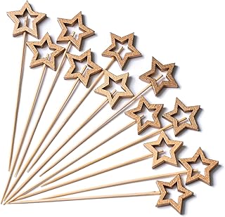 PuTwo Gold Star Cocktail Picks 4.7 Inch 100pcs Bamboo Fancy Skewers Toothpicks for Appetizers Food Drink Fruit Sandwich BBQ Wedding Cocktail Party Charcuterie Boards Accessories Party Supplies