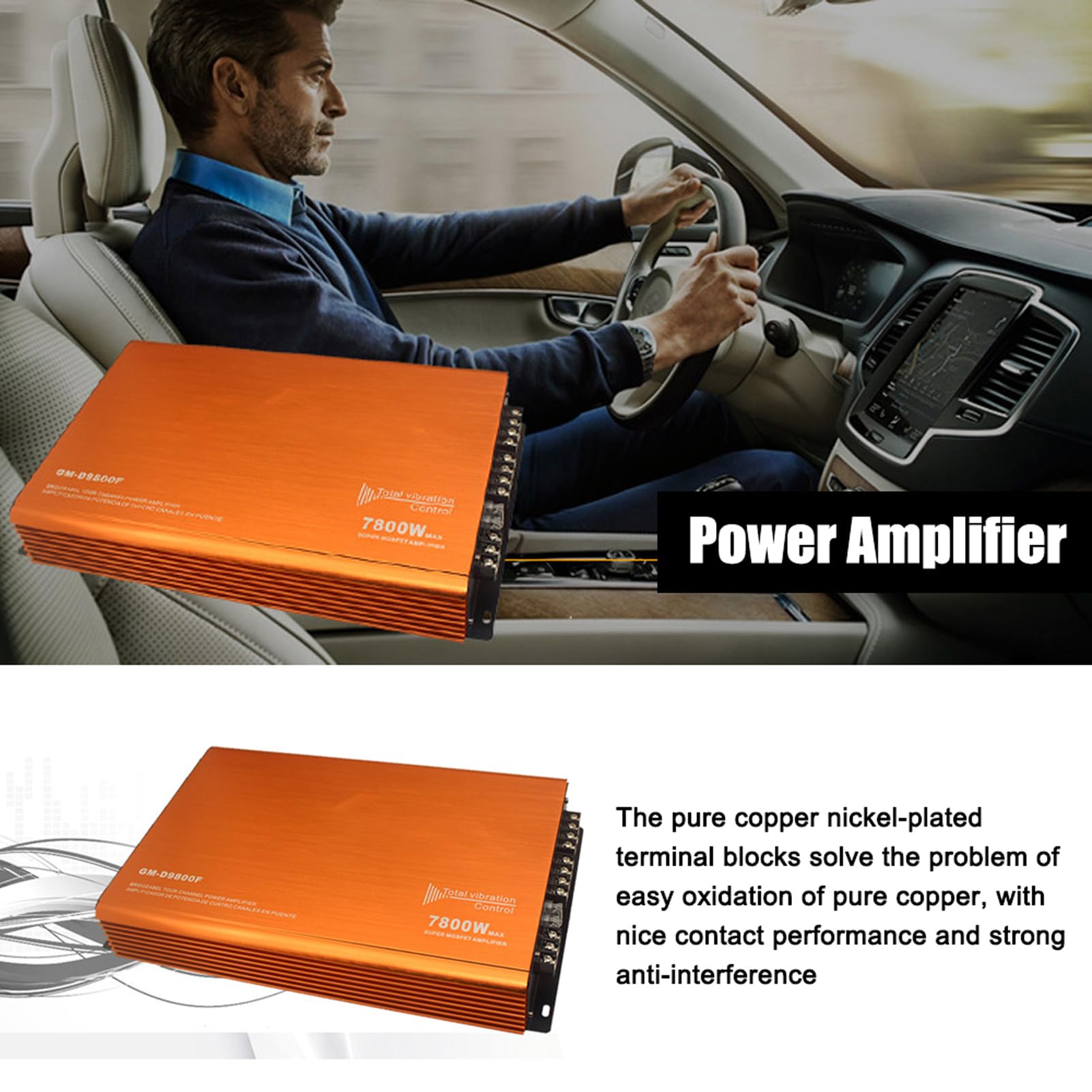 Amplificatore Audio per Auto a 4 Amplificatore di Stereo in Classe D da 7800 W Ad Alta a 4 Vie per Appassionati di Audio per Auto Lega di Alluminio 12,6 X 8,3 X 2, Pollici
