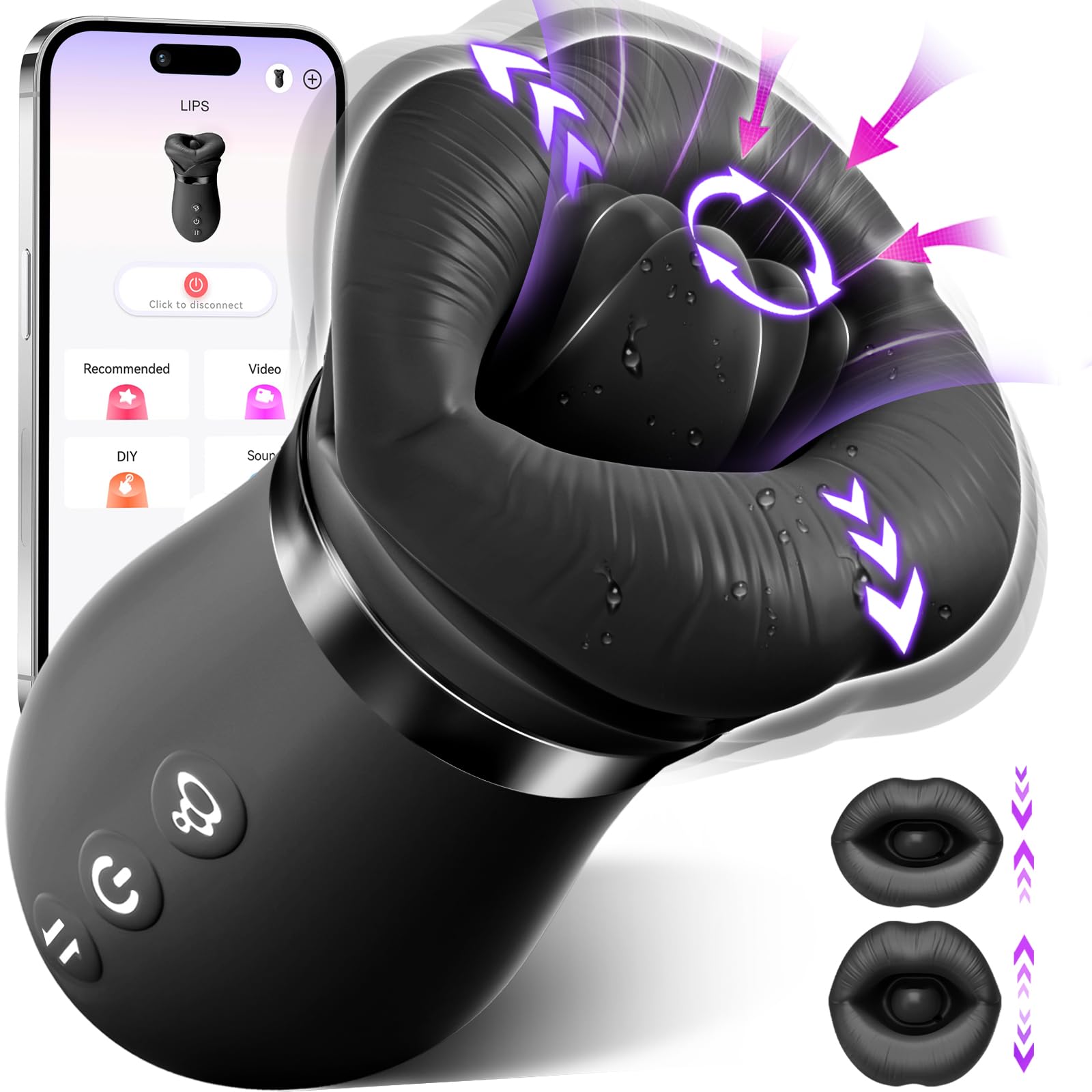 Vibrator Adult Sex Toys for Women - Toendi 5IN1 Mouth Sucking Vibrator Rose Sex Toy, 10 Tongue Licking, 3 Auto &amp; 1 Manual Sucking Adult Toys New APP, Clit Nipple Vibrators Female Couple Sex Toy, Black