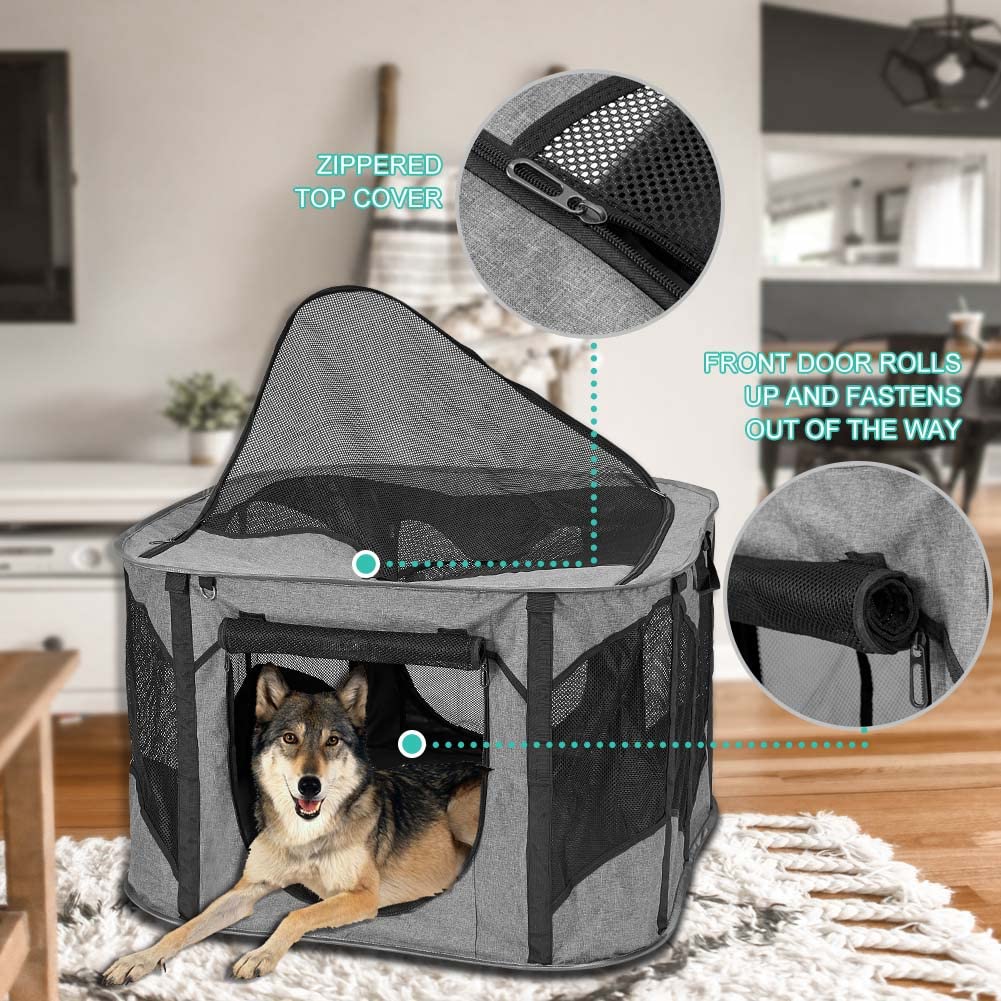 XhuangTech Parc de jeu portable pliable pour chiot et chat, intérieur/extérieur et sac de transport pour animal de compagnie + étui de transport gratuit (gris, taille S (80 x 80 x 50,8 cm)