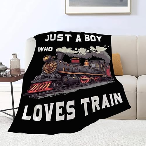 Miniatura 2 de Manta de tren Lover con texto en inglés Just a Boy Who Loves Train, regalos para niñas y niños, suave y acogedora felpa de forro polar para sofá,