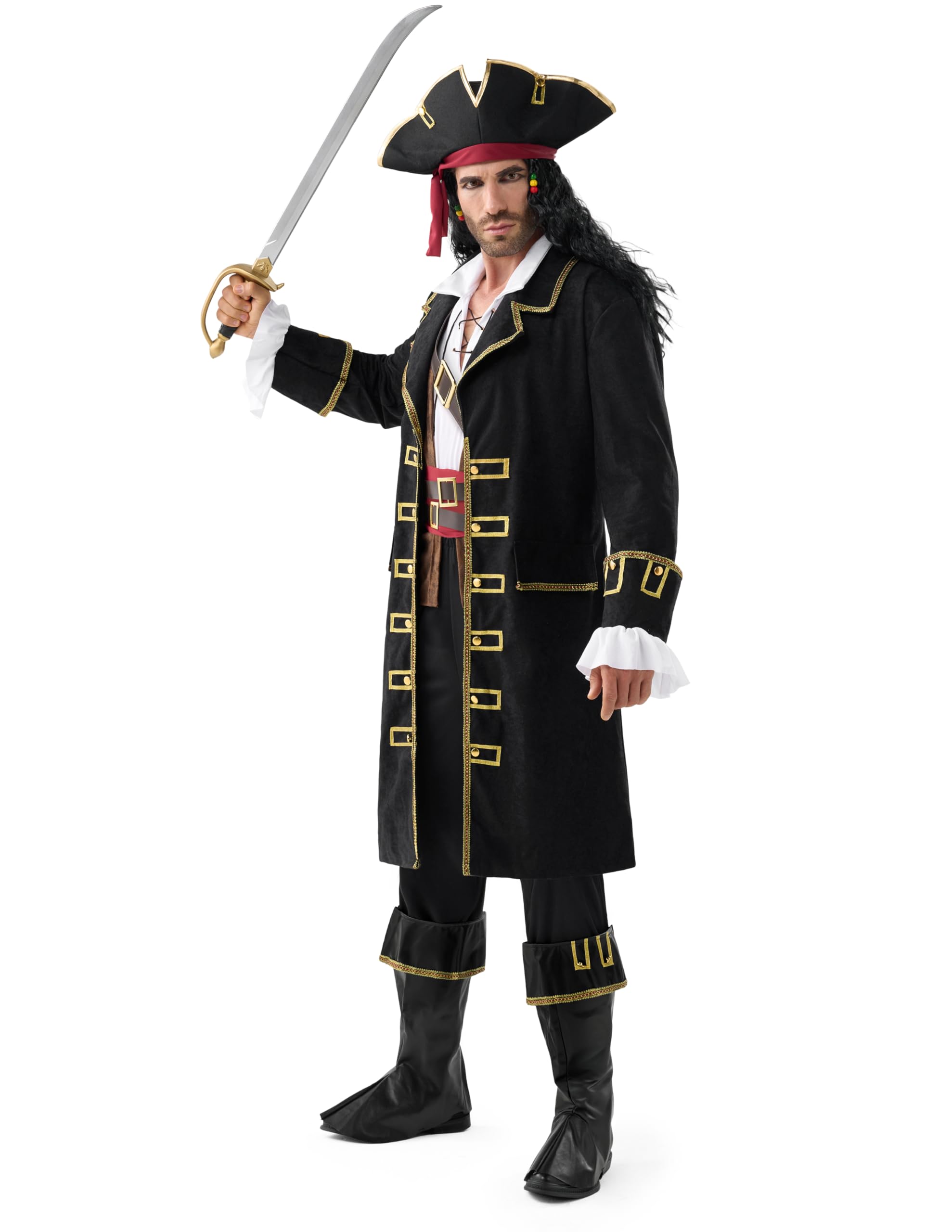 Spooktacular Creations Costume da capitano pirata da uomo, costume deluxe da capitano del mare, vestito da pirata per feste a tema