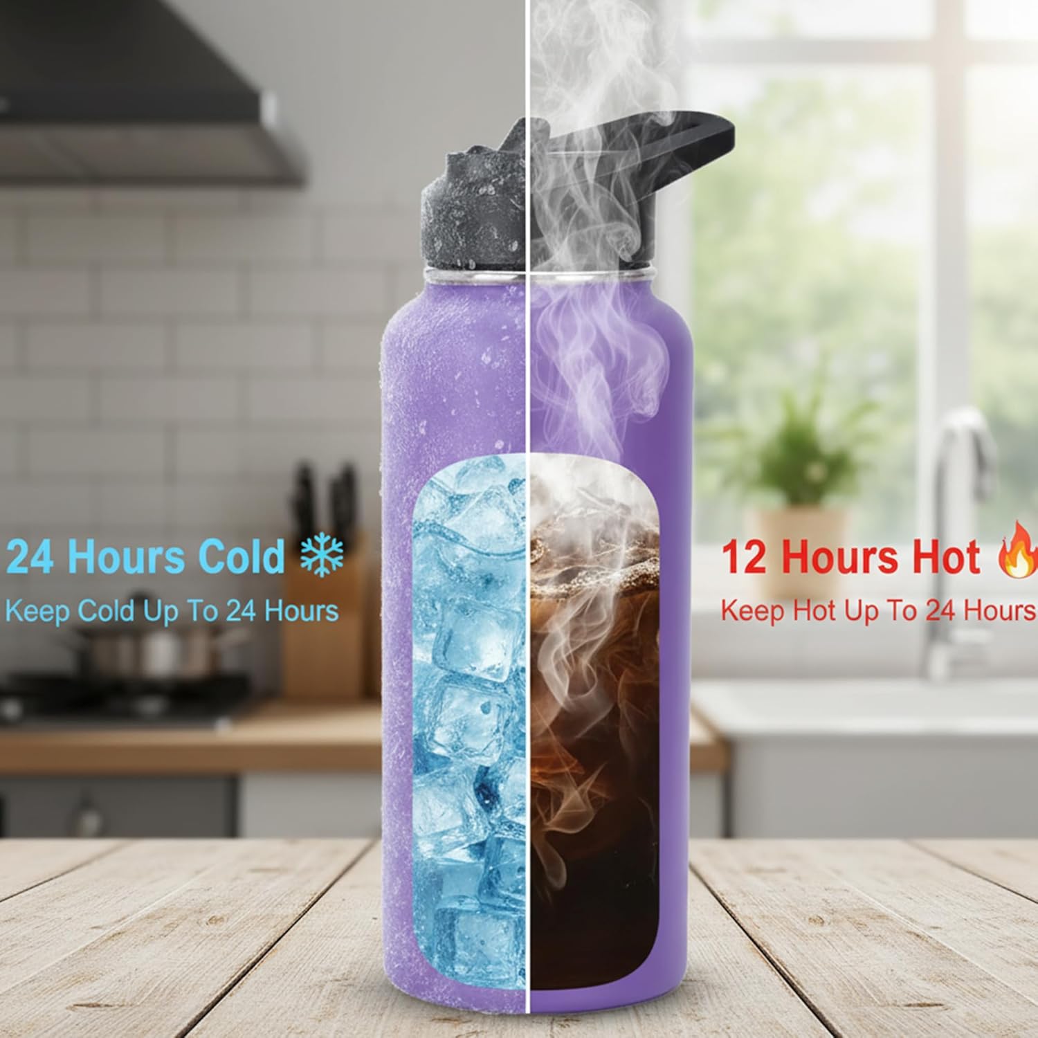 Purple Water Bottle 32 oz with Straw, Metal Vacuum Stainless Steel Water Flask, Leak Proof & BPA-Free Sports Mens insulated Water Bottle (2 Lids) for Gym,Hiking,Travel - Image 3