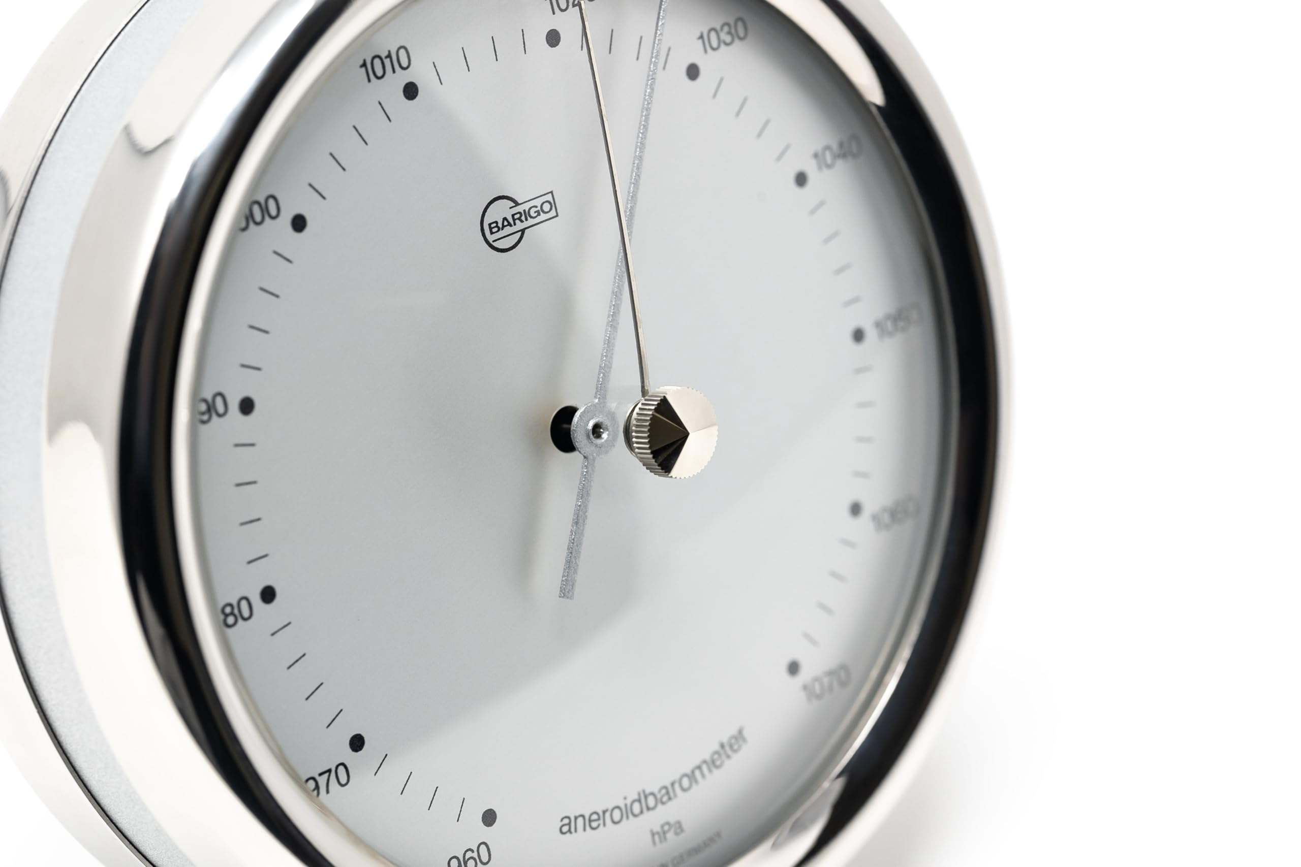 BARIGO 823RFPO ORION barometr okrętowy – 100 x 35 mm – z obudową ze stali nierdzewnej polakierowaną na czarno – Made in Germany