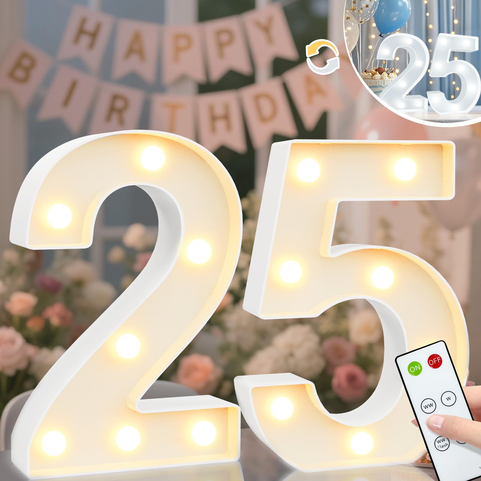 8.8" Decorative LED Light Up Numbers, Marquee Numbers Lights for 7th Birthday Decorations, Lighted Number Sign for Birthday Party Night Lights Wedding Anniversary Home Wall Decor, White Number 7 — view 15