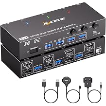 8K@60Hz HDMI Displayport Dual Monitor KVM Switch, ESKEVE 4K@144Hz KVM Switch 2 Monitor 3 computer with 4 USB Devices, Include Power Adapter, Wired Remote and 3 USB Cables